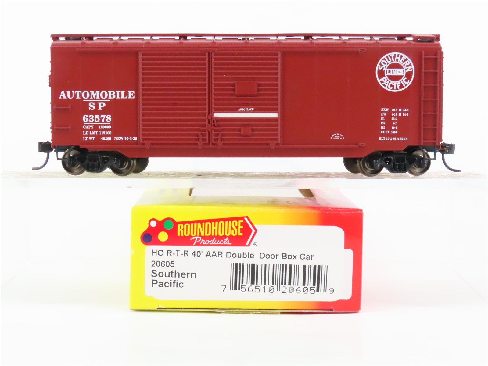 HO Scale Roundhouse 20605 SP Southern Pacific 40' Double Door Box Car #63578
