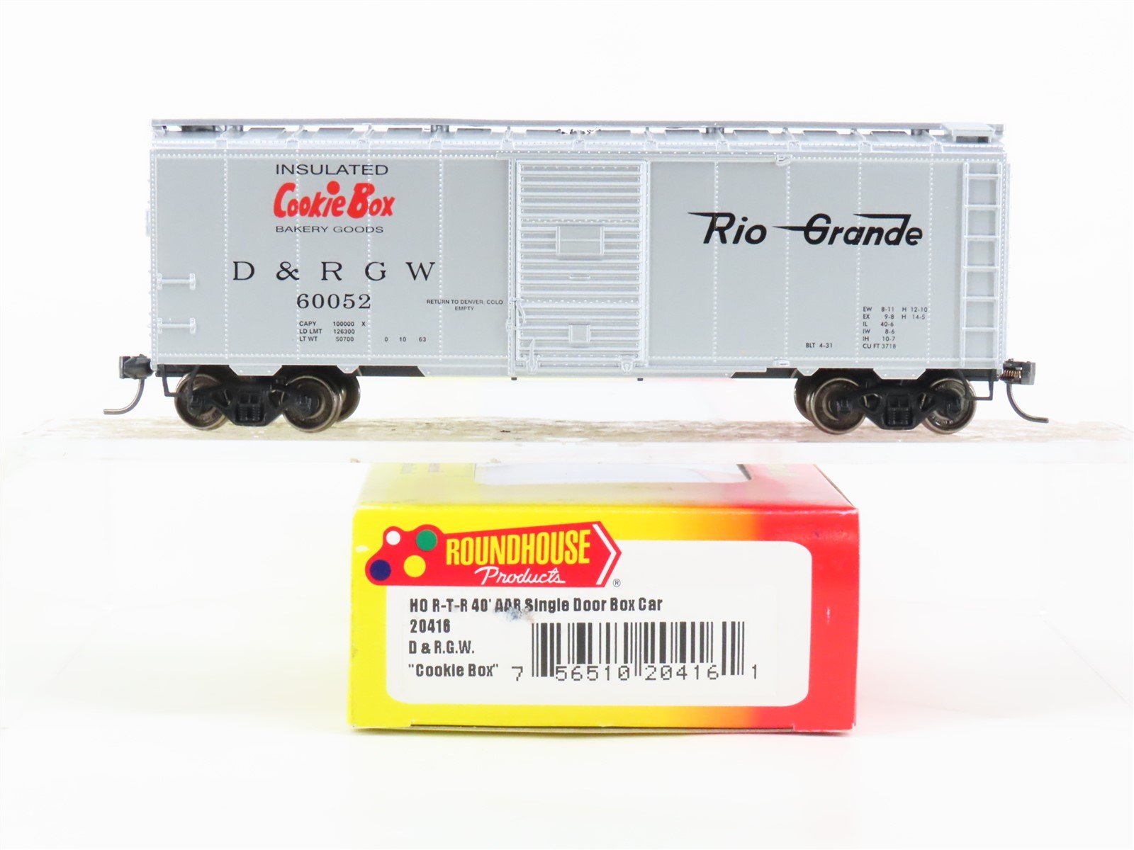 HO Scale Roundhouse 20416 D&RGW Rio Grande Cookie Box 40' Box Car #60052