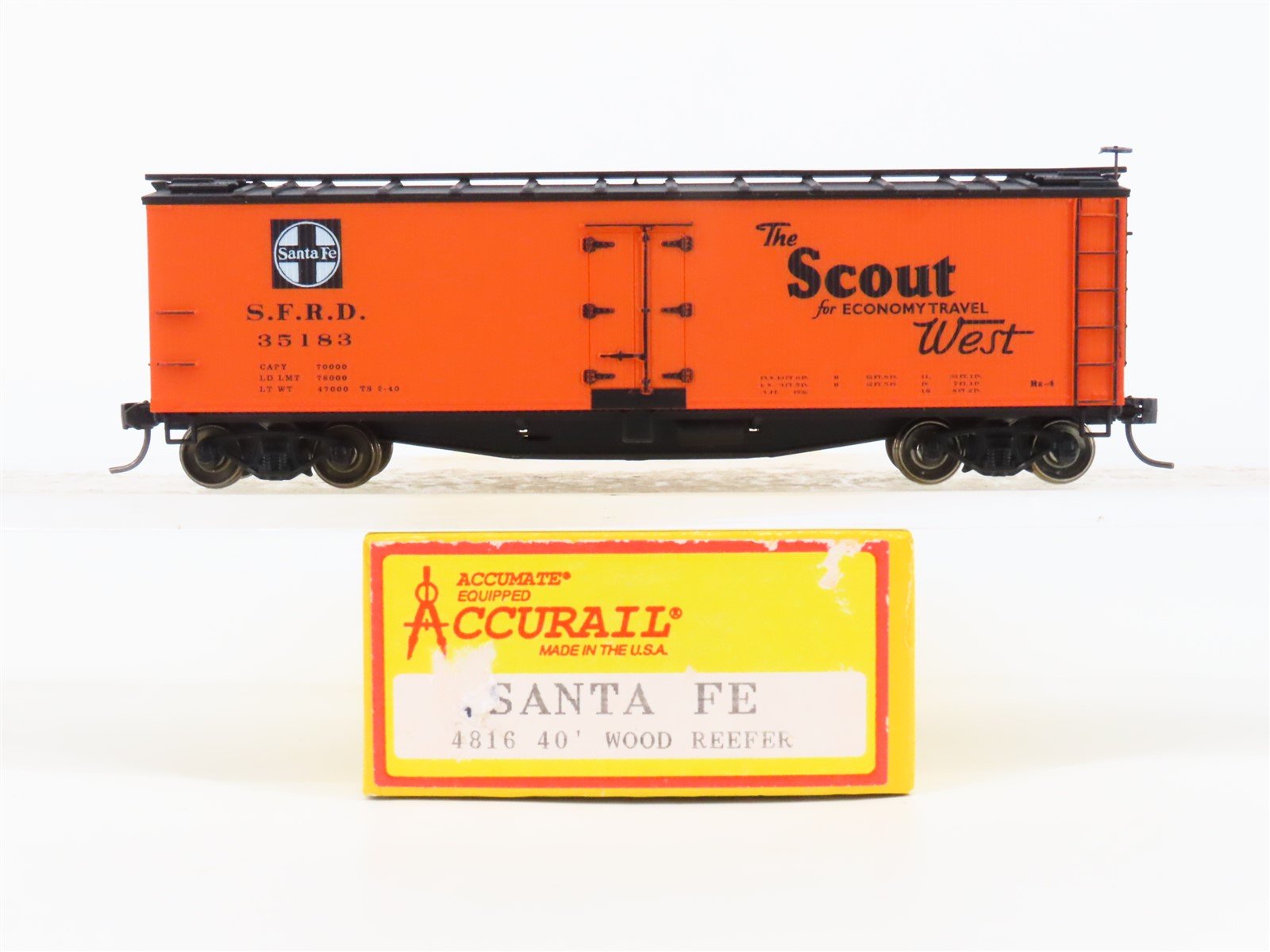 HO Accurail 4816 SFRD ATSF Santa Fe "Scout/Map" 40' Wood Reefer #35183 -Upgraded