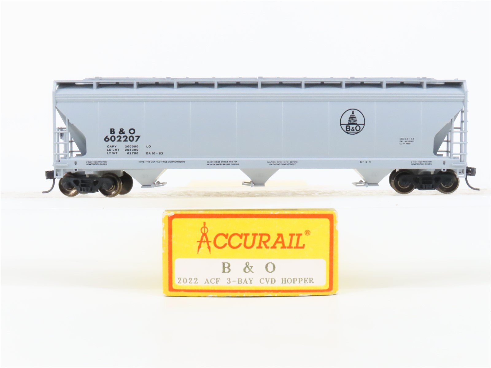 HO Accurail 2022 B&O Baltimore & Ohio ACF 3-Bay Covered Hopper #602207 -Upgraded