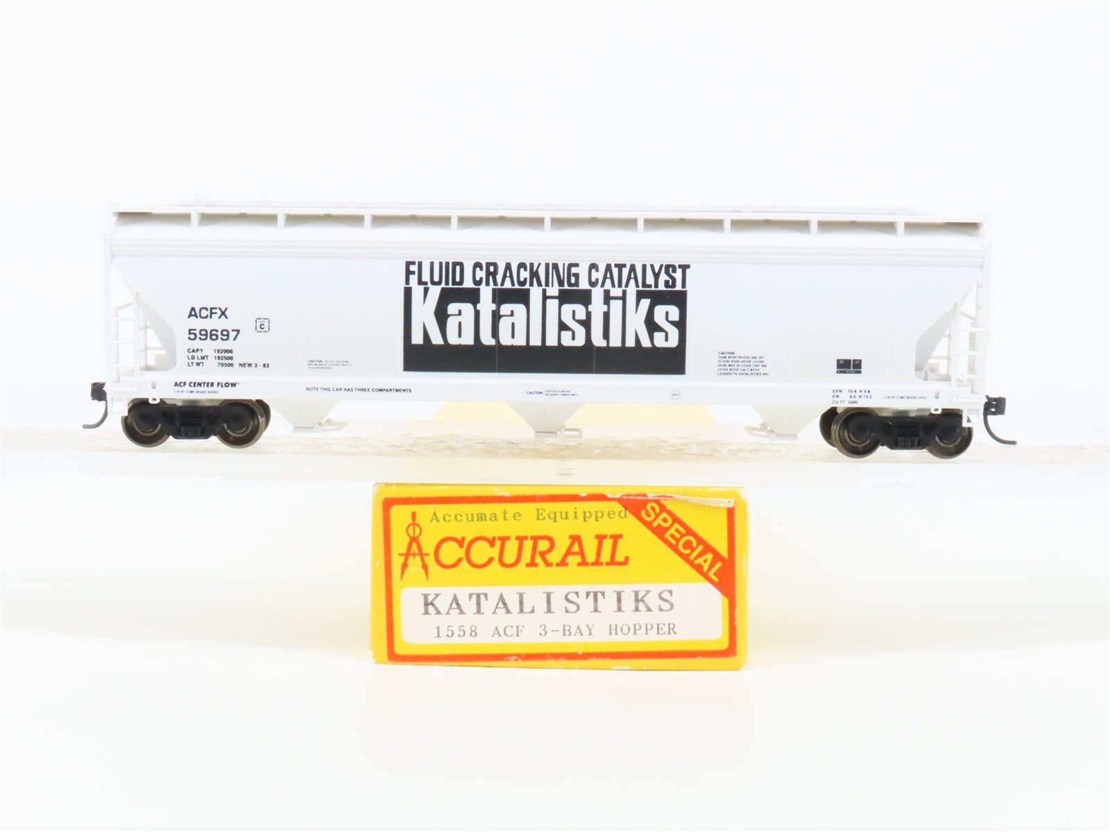 HO Scale Accurail 1558 ACFX Katalistiks 3-Bay Covered Hopper #59697 - Upgraded