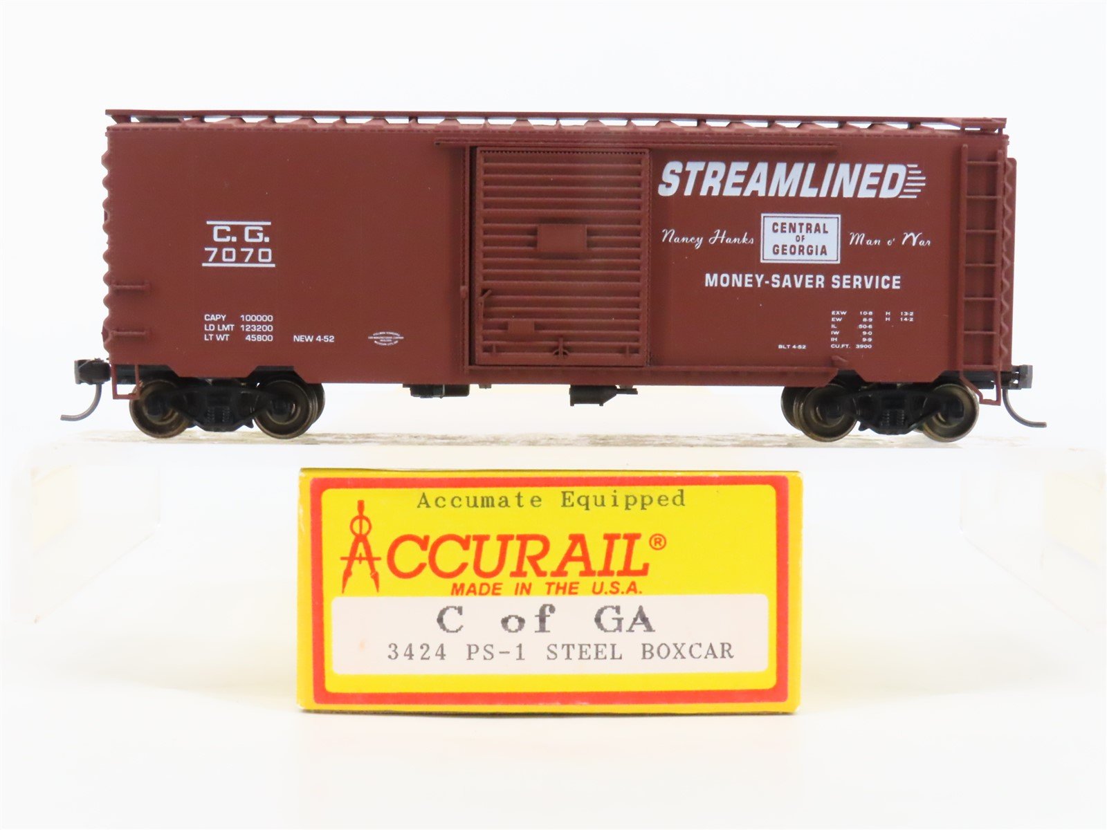 HO Scale Accurail 3424 CG Central of Georgia 40' PS-1 Box Car #7070 - Upgraded