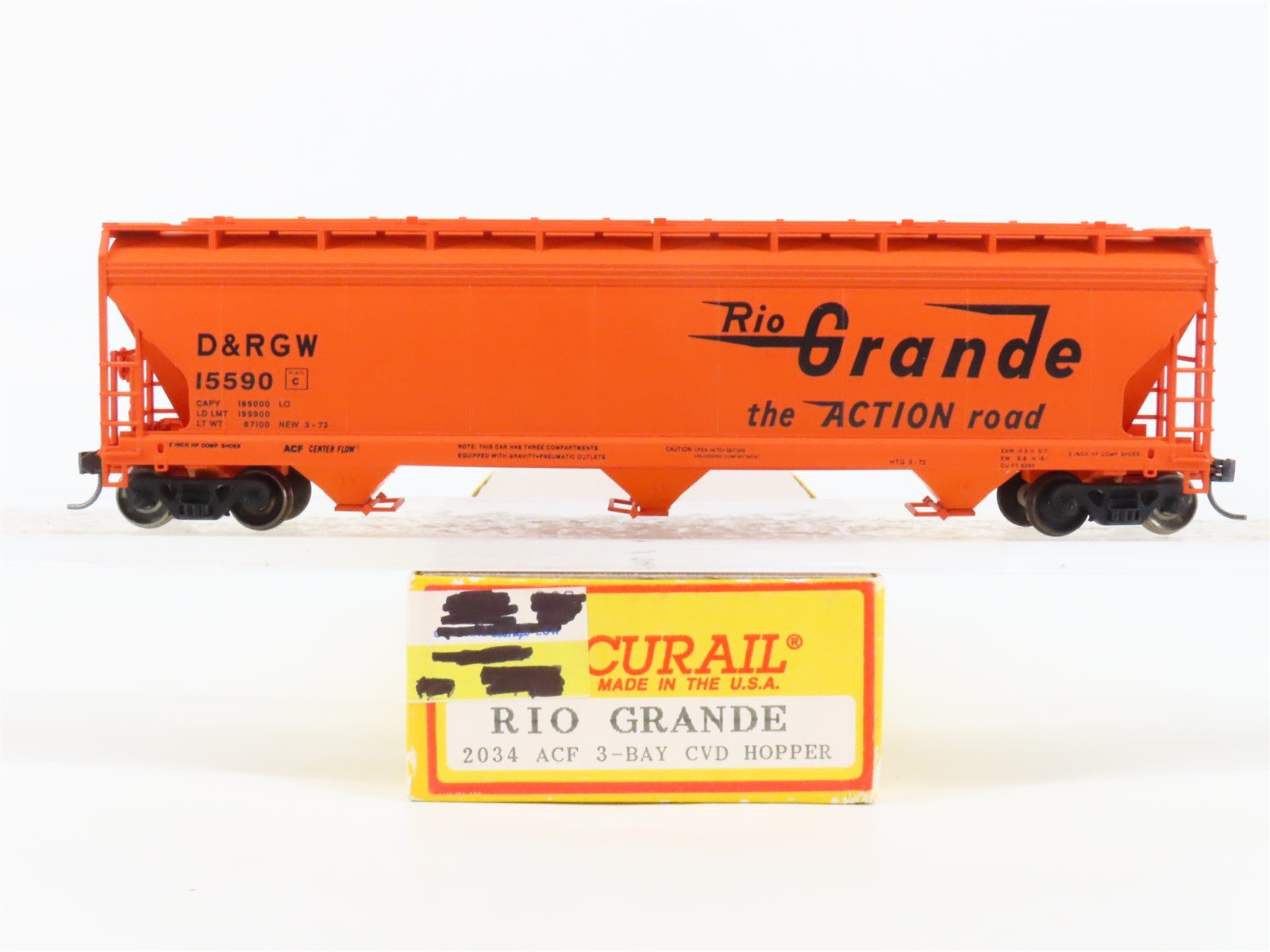 HO Accurail 2034 D&RGW Rio Grande ACF 3-Bay Covered Hopper #15590 - Upgraded