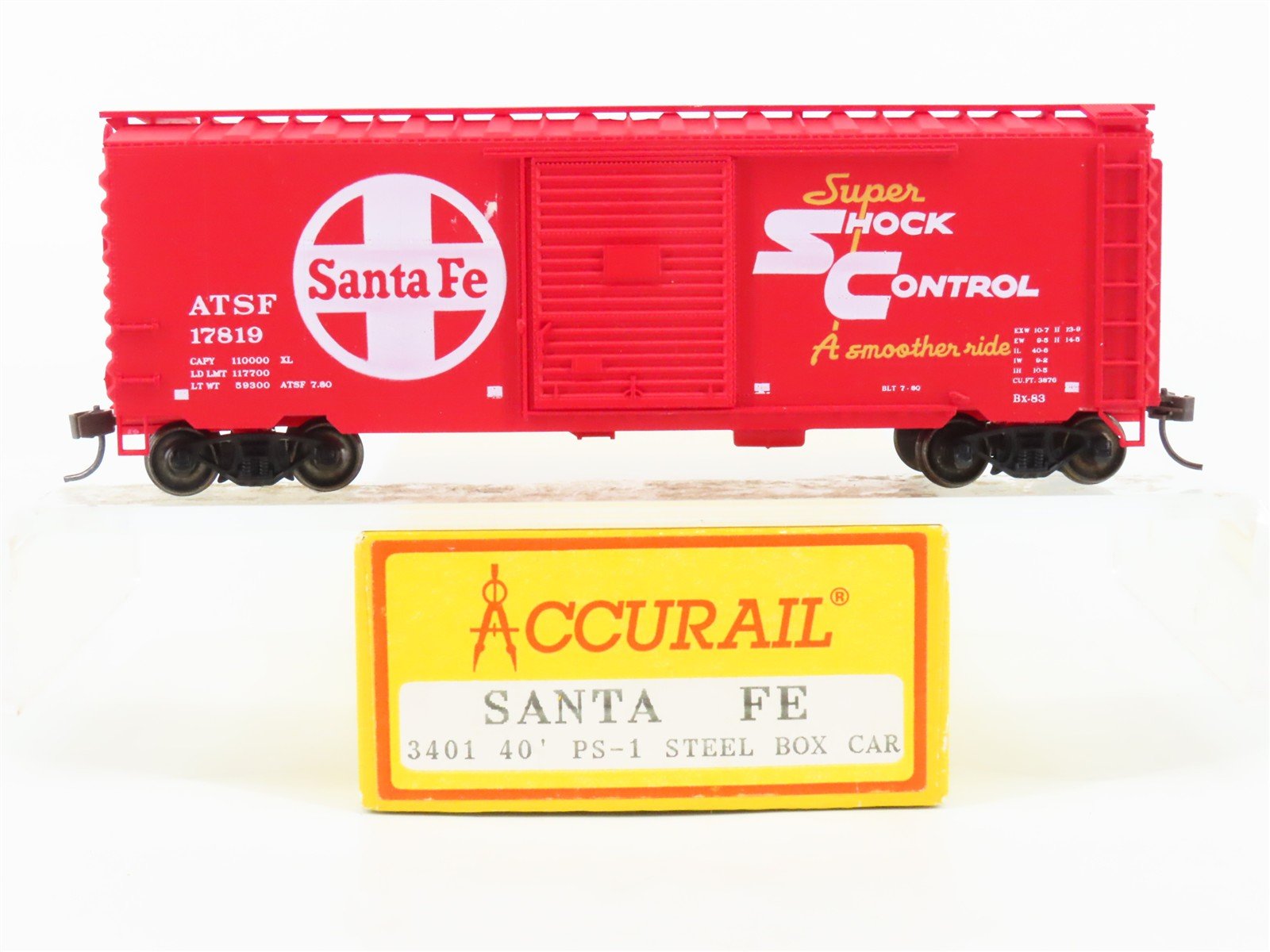 HO Scale Accurail 3401 ATSF Santa Fe 40' PS-1 Steel Box Car #17819 - Upgraded