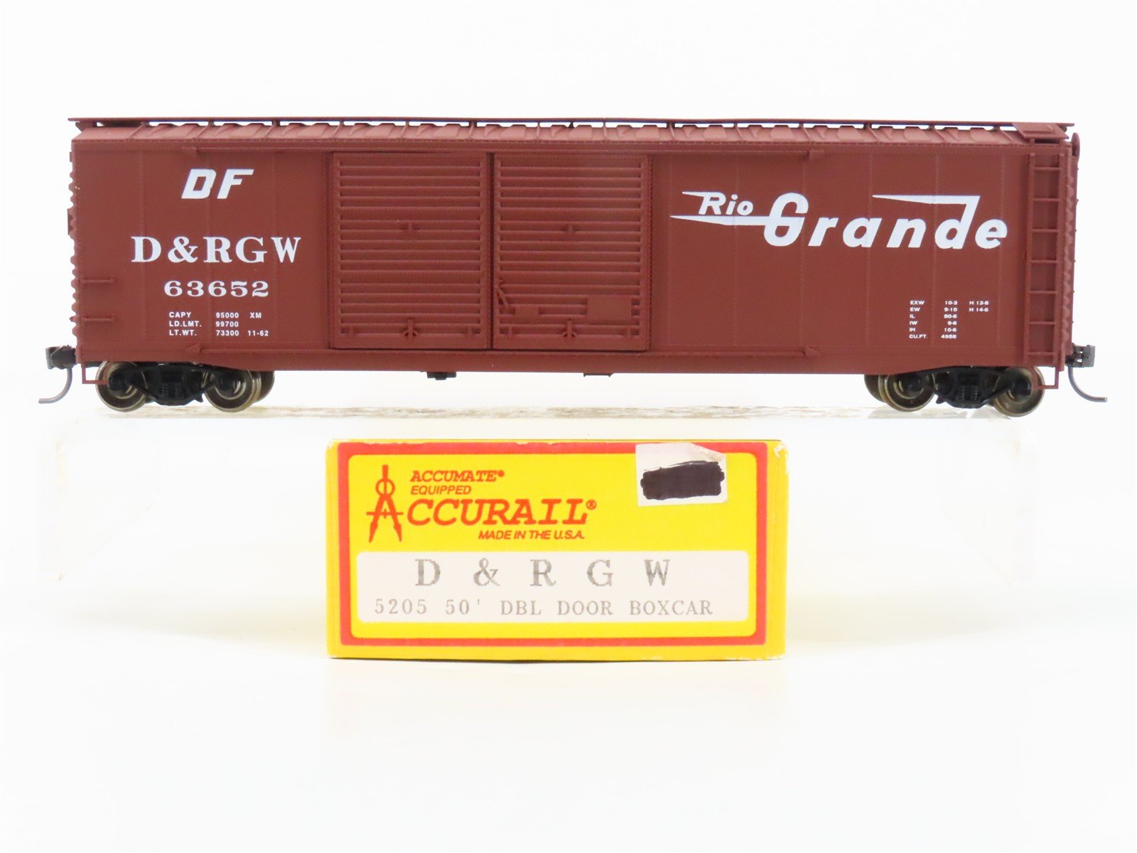 HO Scale Accurail 5205 D&RGW Rio Grande 50' Double Door Box Car #63652 -Upgraded