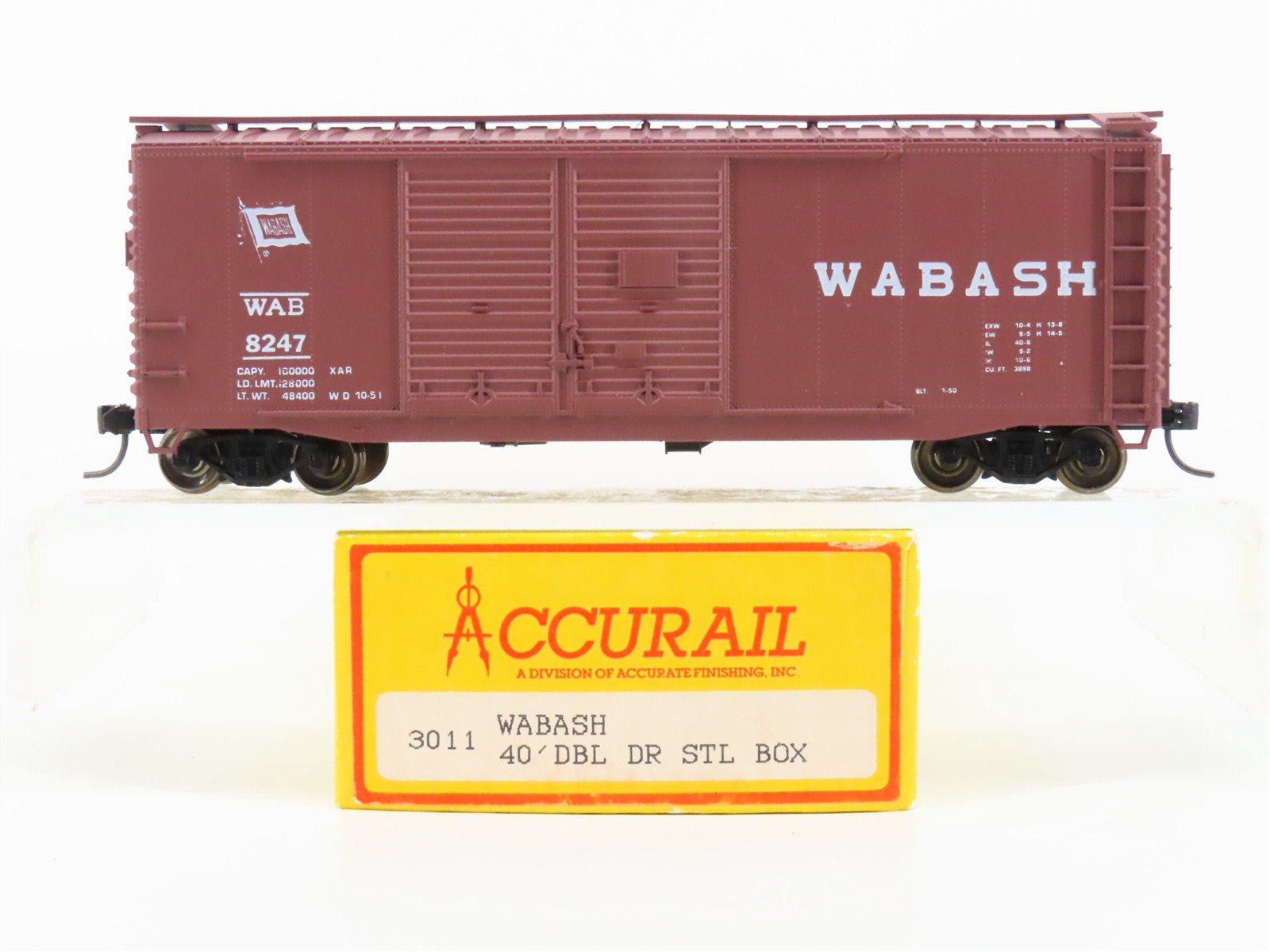 HO Scale Accurail 3011 WAB Wabash 40' Double Door Steel Box Car #8247 - Upgraded