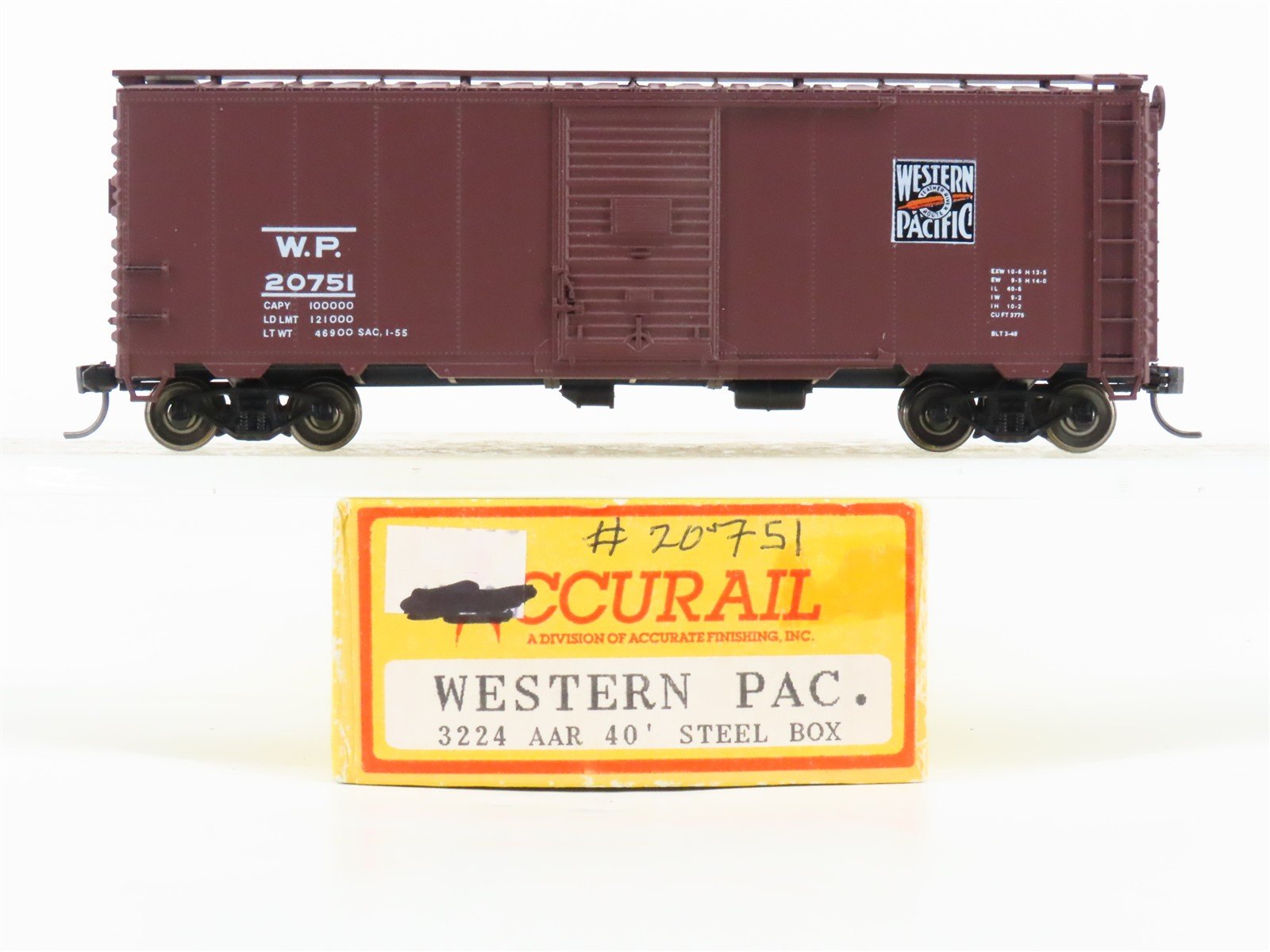 HO Scale Accurail 3224 WP Western Pacific 40' AAR Steel Box Car #20751 -Upgraded