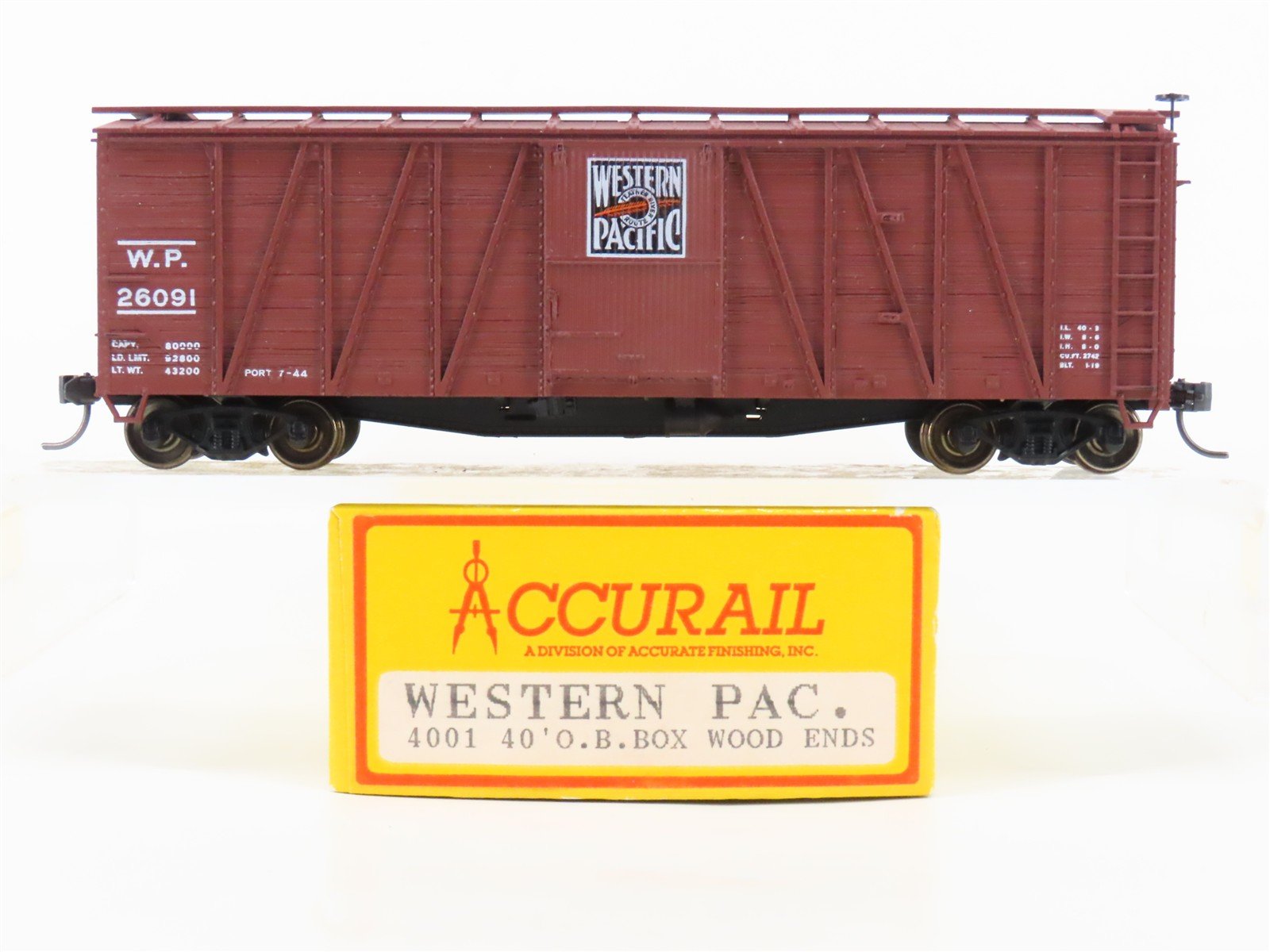 HO Scale Accurail 4001 WP Western Pacific 40' OB Wood Box Car #26091 - Upgraded