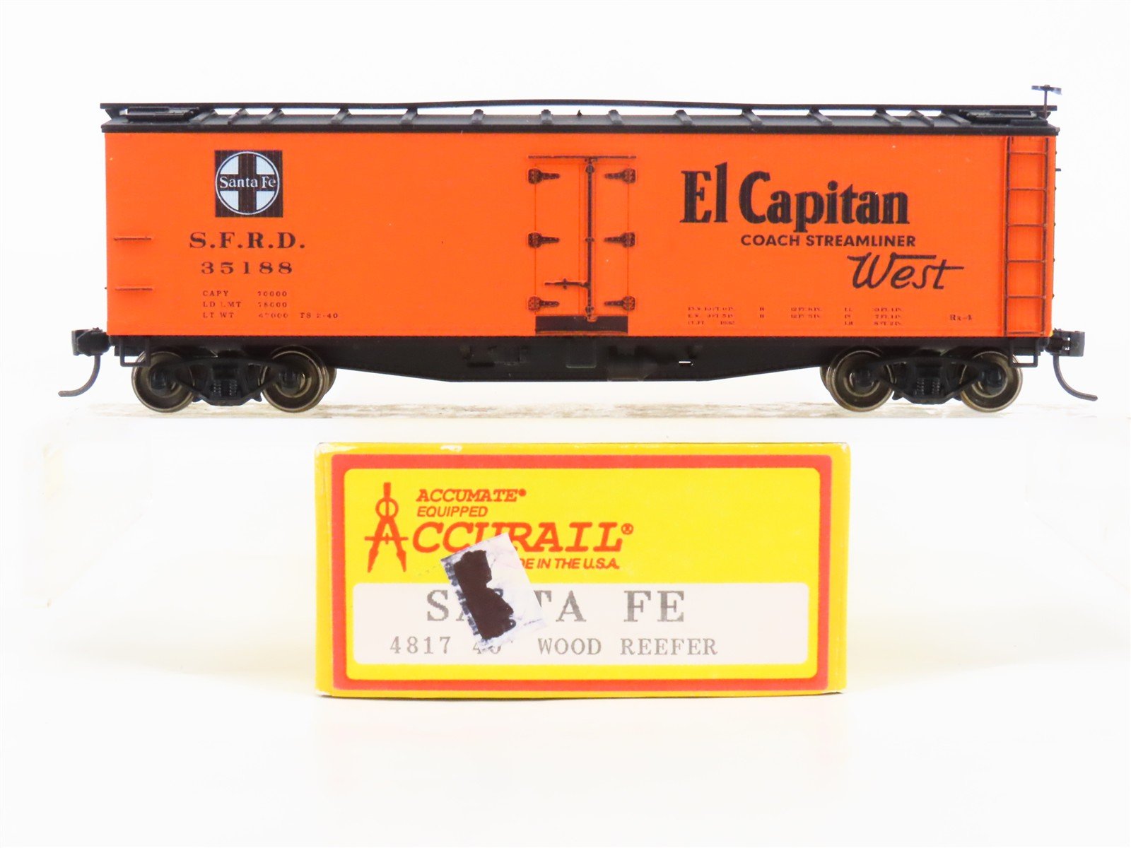 HO Accurail 4817 SFRD ATSF "El Capitan/Map" 40' Wood Reefer #35188 - Upgraded