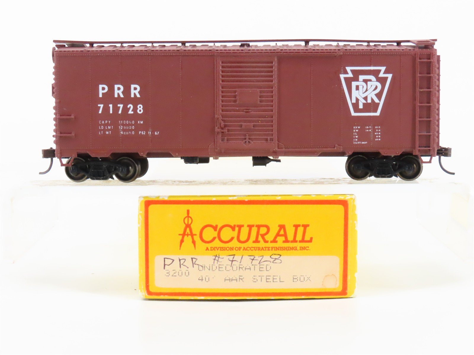 HO Scale Accurail 3200 PRR Pennsylvania 40' AAR Steel Box Car #71728 - Custom