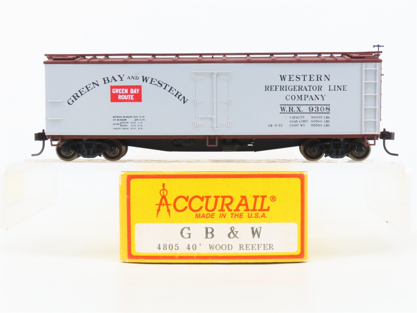 HO Accurail 4805 WRX / GBW Green Bay & Western 40' Wood Reefer #9308 - Upgraded