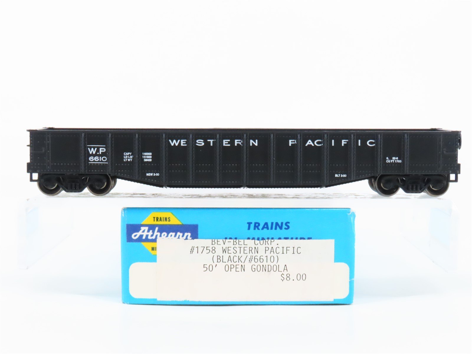 HO Scale Athearn Bev-Bel 1758 WP Western Pacific 50' Gondola #6610 - Upgraded