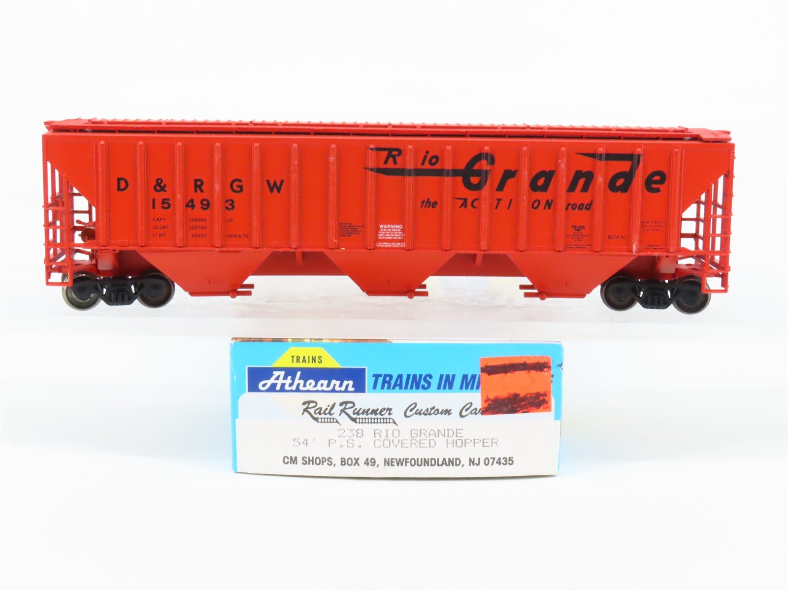 HO Athearn/Rail Runner 238 D&RGW Rio Grande 3-Bay Covered Hopper #15493 Upgraded