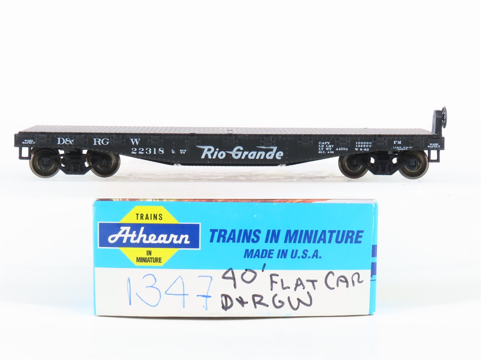 HO Scale Athearn 1347 D&RGW Rio Grande 40' Flat Car #22318 - Upgraded