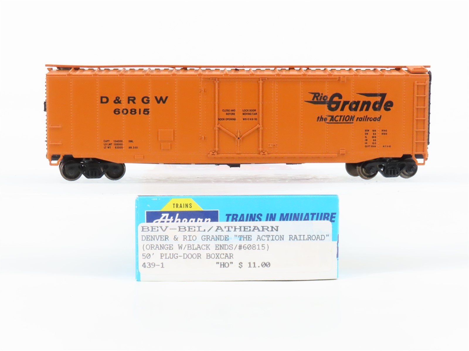 HO Scale Athearn 439-1 D&RGW Rio Grande 50' Plug Door Box Car #60815 - Upgraded