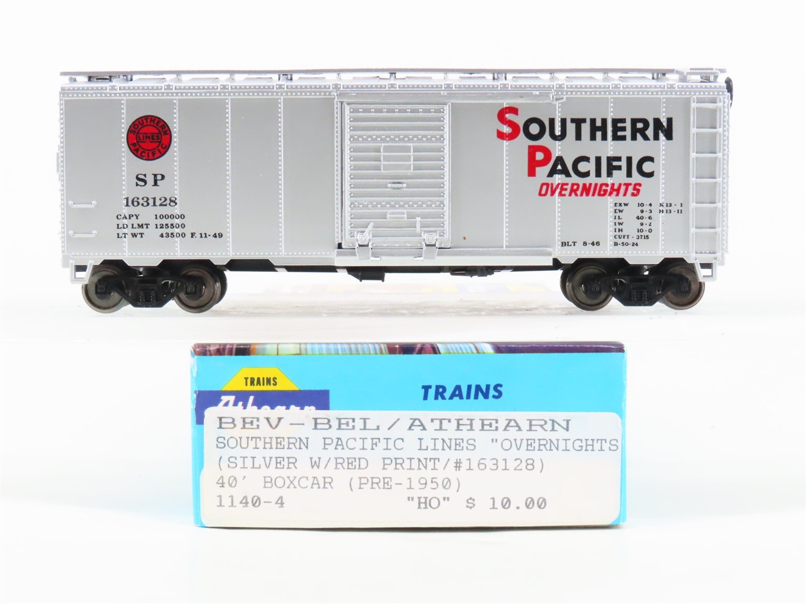 HO Scale Athearn Bev-Bel 1140-4 SP "Overnights" 40' Box Car #163128 - Upgraded
