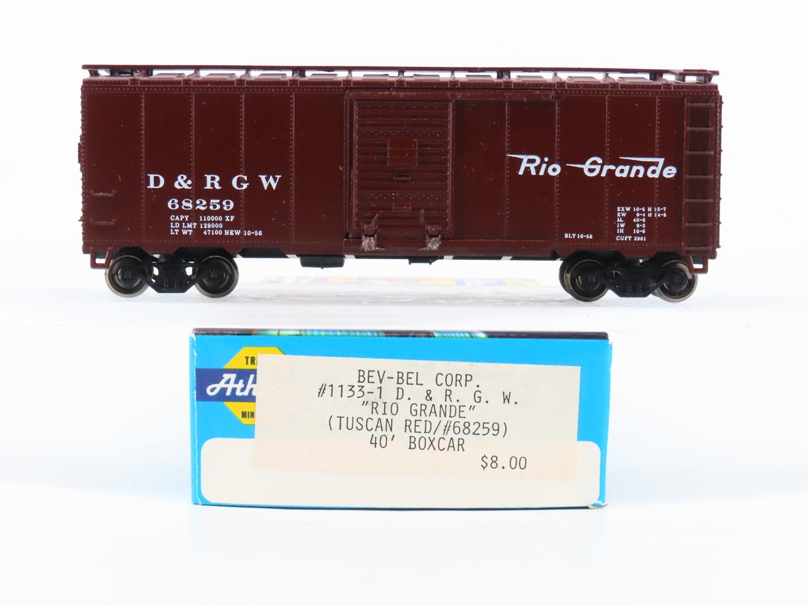HO Scale Athearn Bev-Bel 1133-1 D&RGW Rio Grande 40' Box Car #68259 - Upgraded