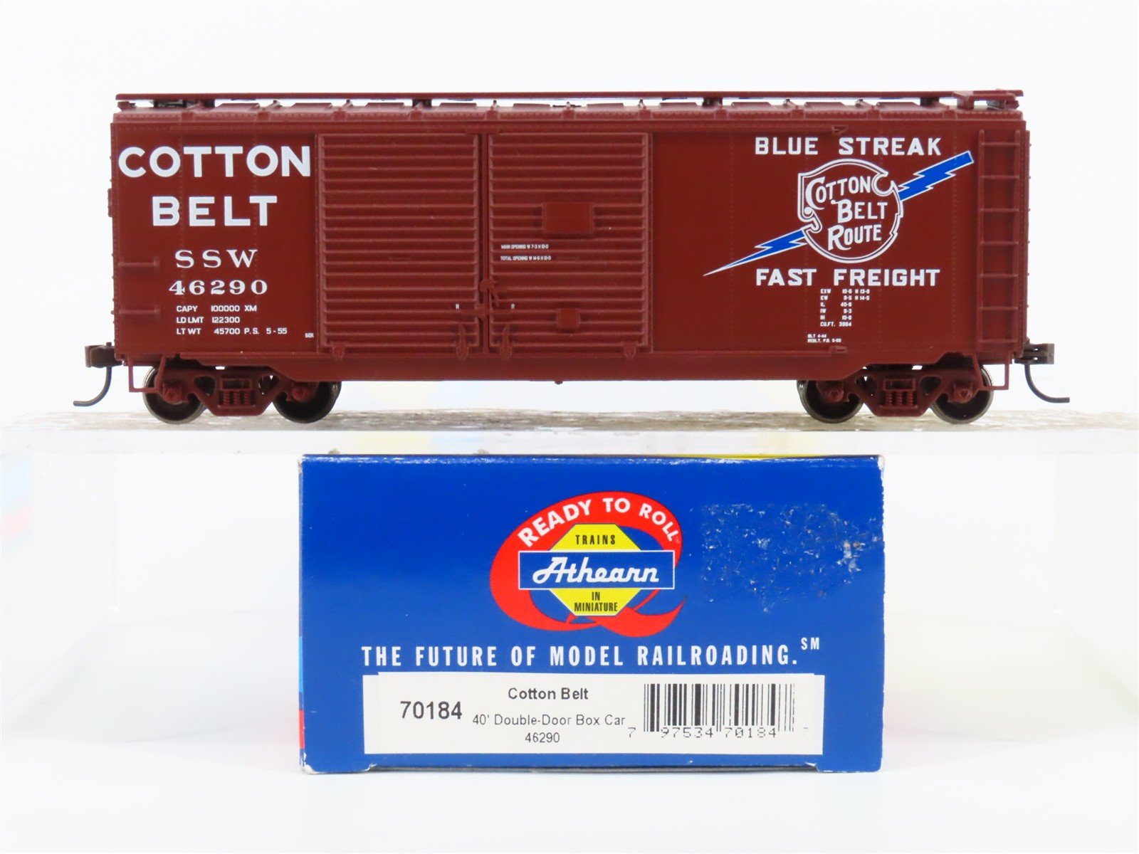 HO Scale Athearn 70184 SSW Cotton Belt Route 40' Double Door Box Car #46290