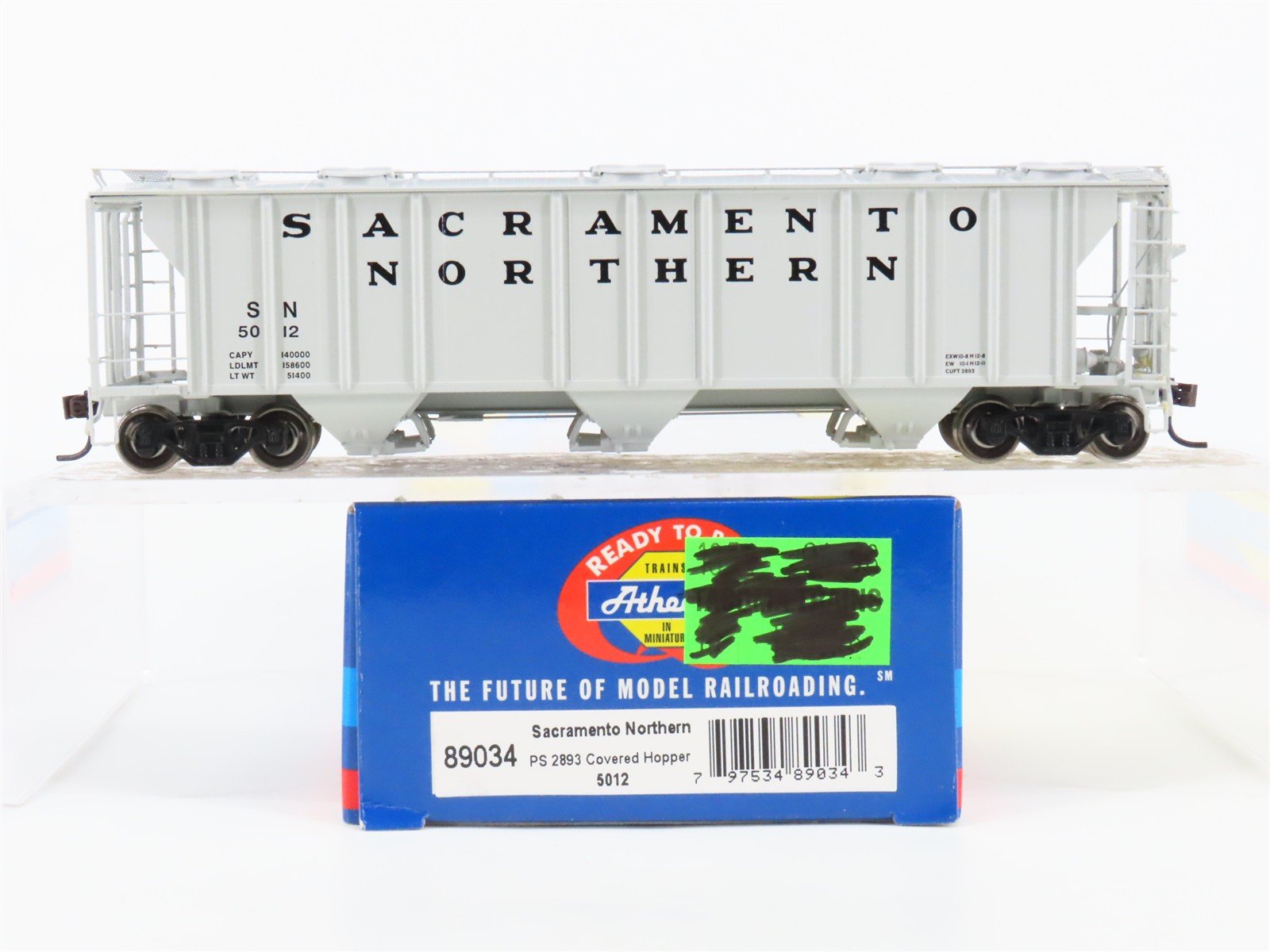 HO Scale Athearn 89034 SN Sacramento Northern 3-Bay Covered Hopper #5012