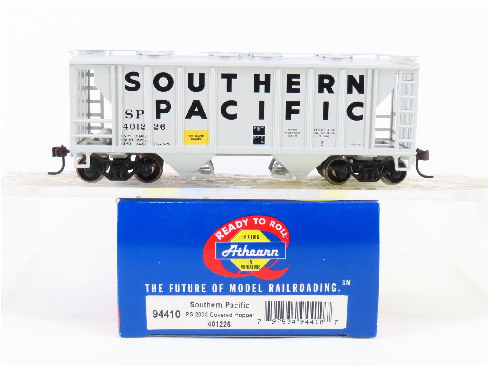 HO Scale Athearn 94410 SP Southern Pacific Railroad 2-Bay Covered Hopper #401226