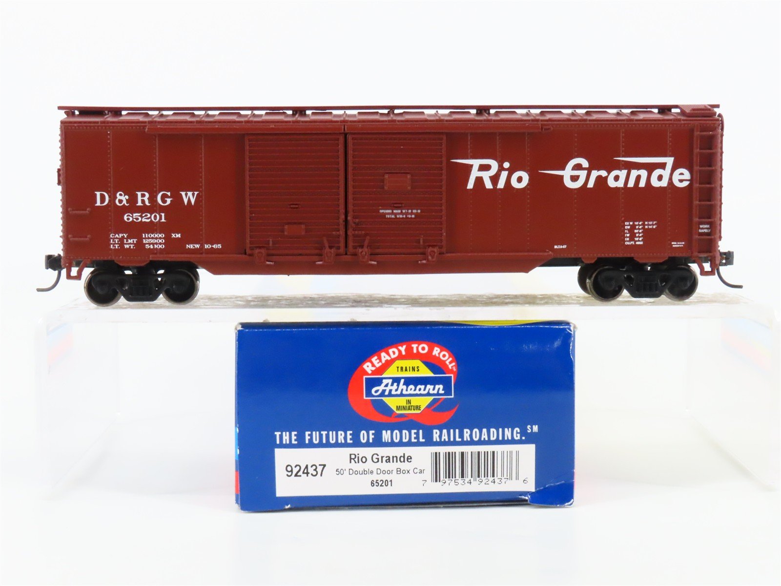 HO Scale Athearn 92437 D&RGW Rio Grande Railroad 50' Double Door Box Car #65201