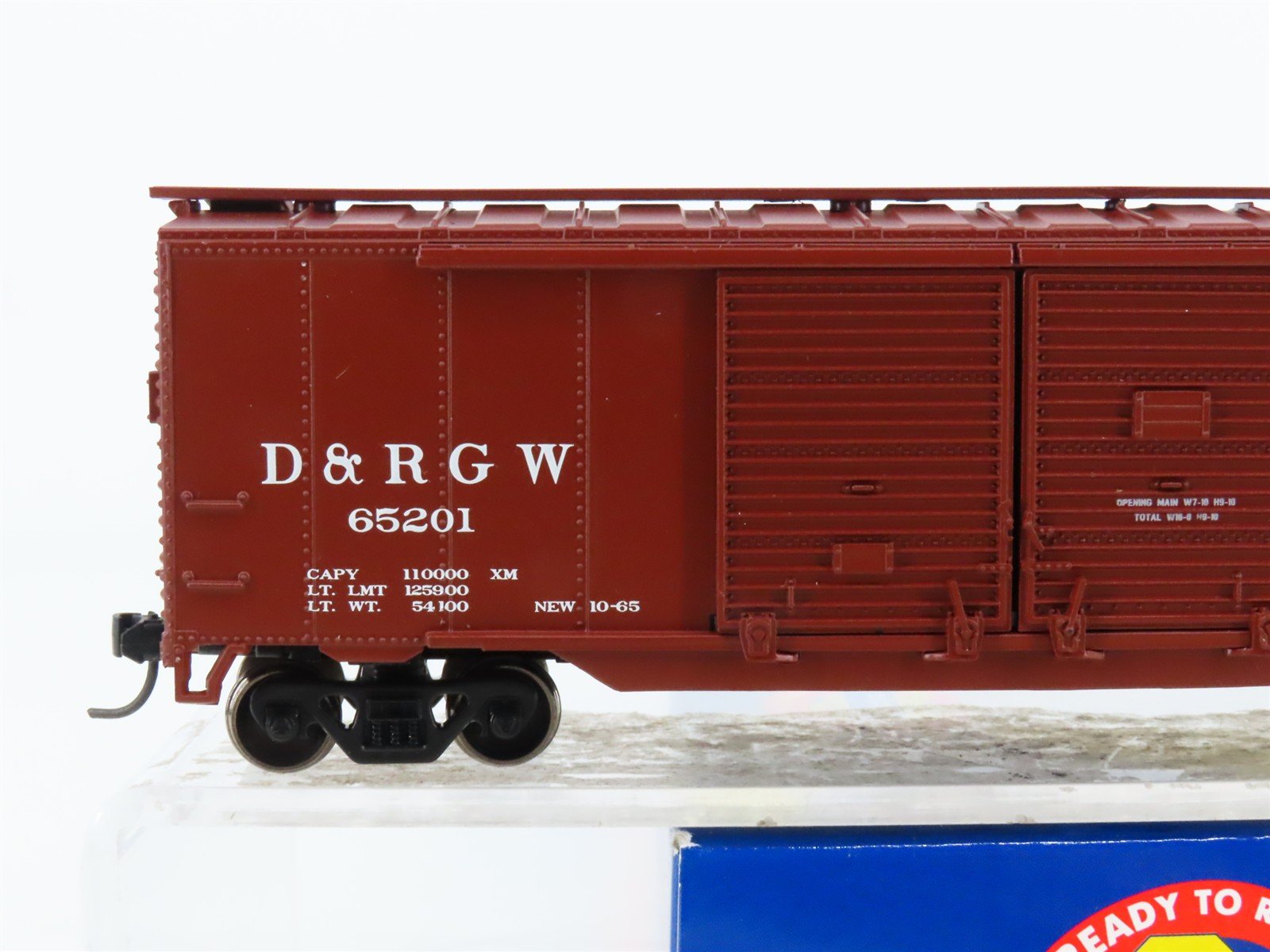 HO Scale Athearn 92437 D&RGW Rio Grande Railroad 50' Double Door Box Car #65201