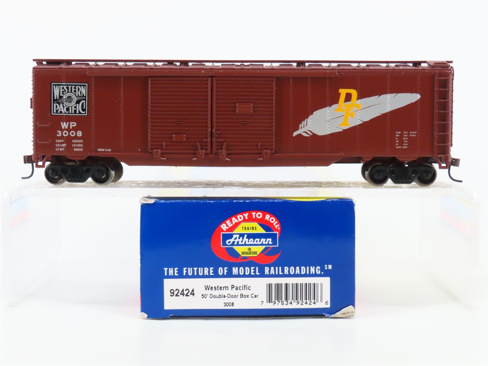 HO Scale Athearn 92424 WP Western Pacific Railroad 50' Double Door Box Car #3008