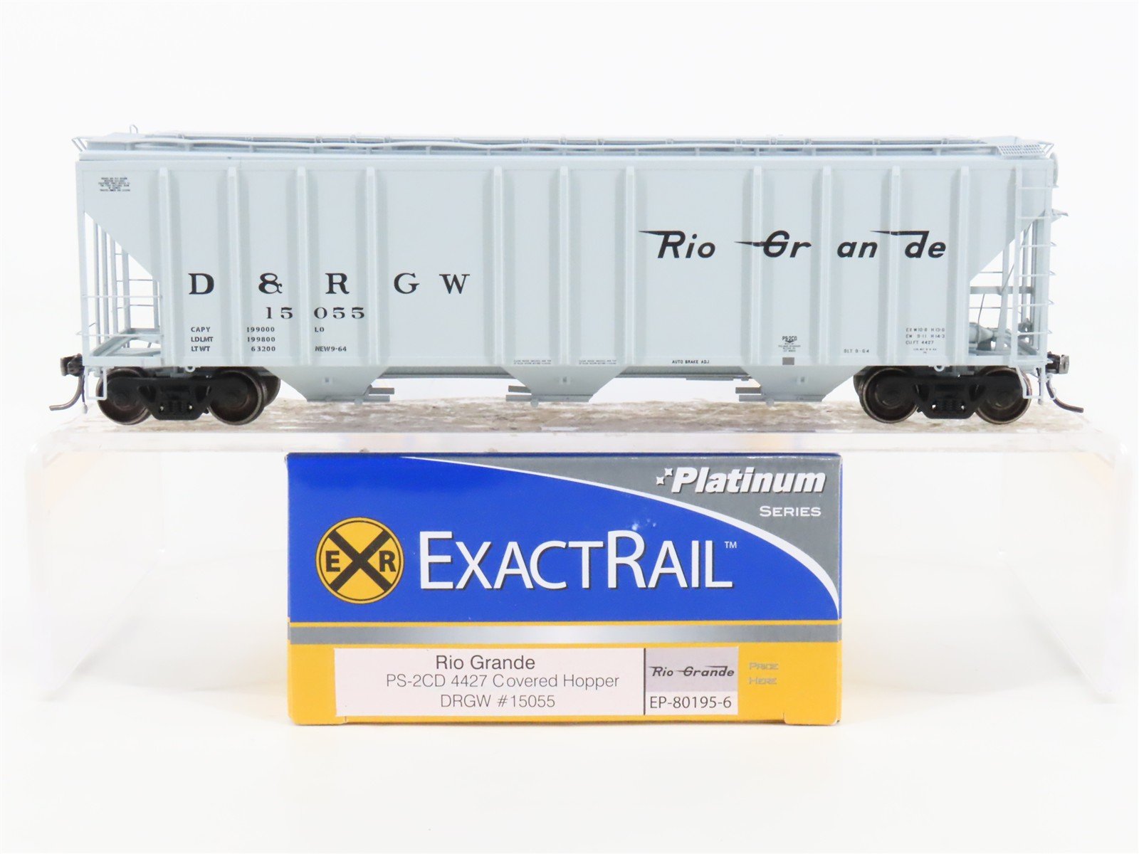 HO Scale ExactRail Platinum EP-80195-6 D&RGW Rio Grande Covered Hopper #15055