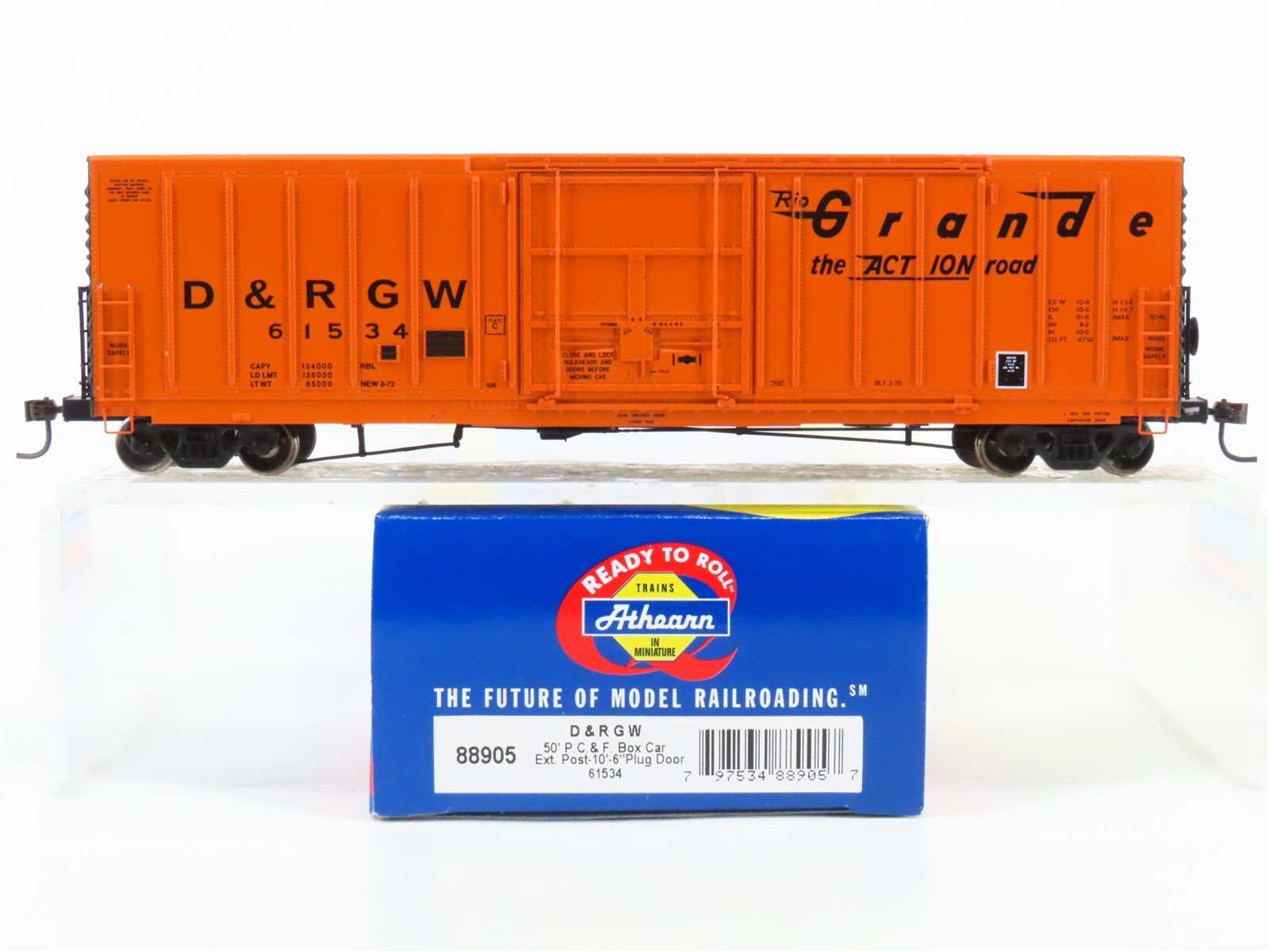 HO Scale Athearn 88905 D&RGW Rio Grande Railroad 50' Plug Door Box Car #61534