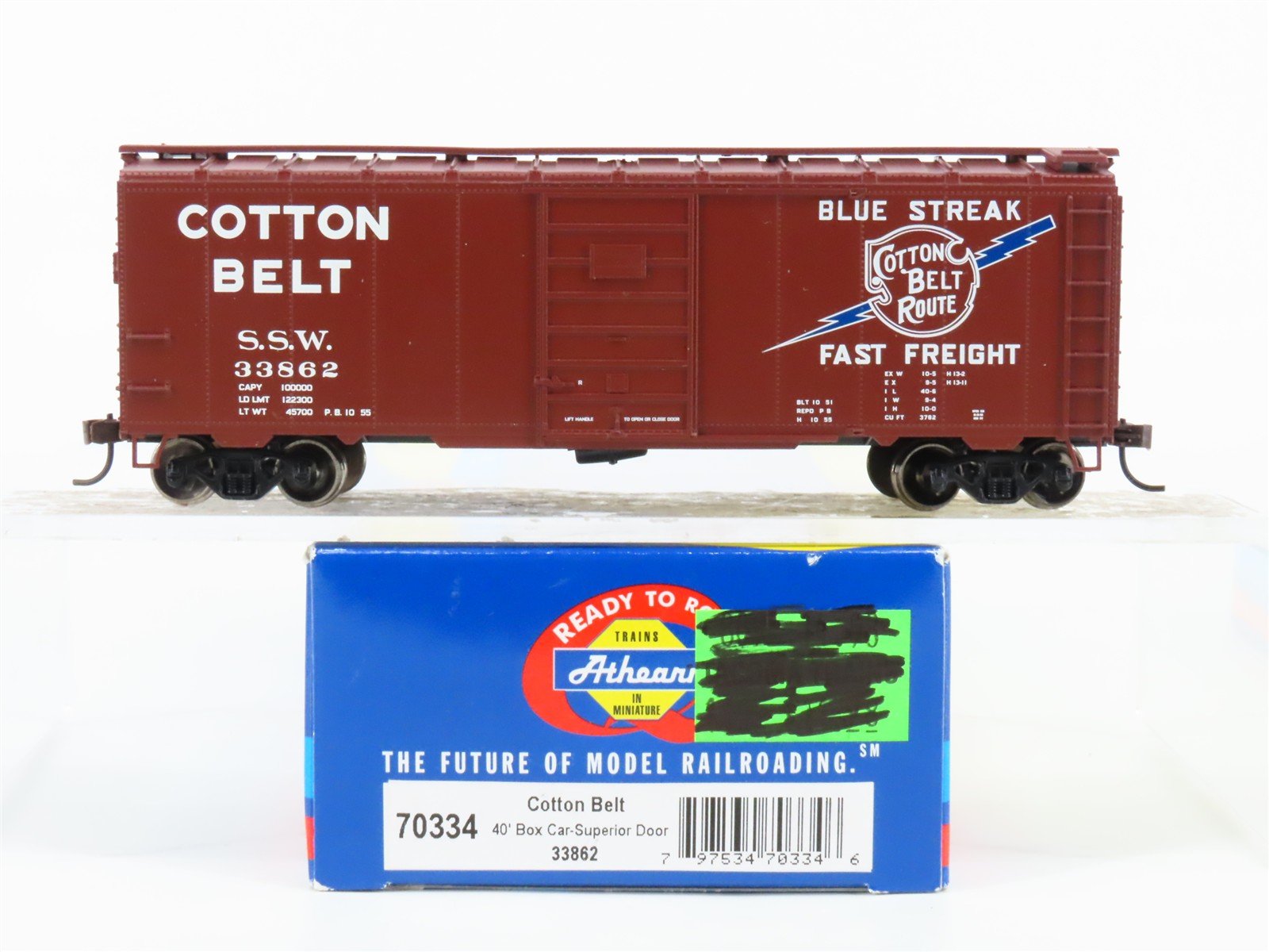 HO Scale Athearn 70334 SSW Cotton Belt Route 40' Single Door Box Car #33862