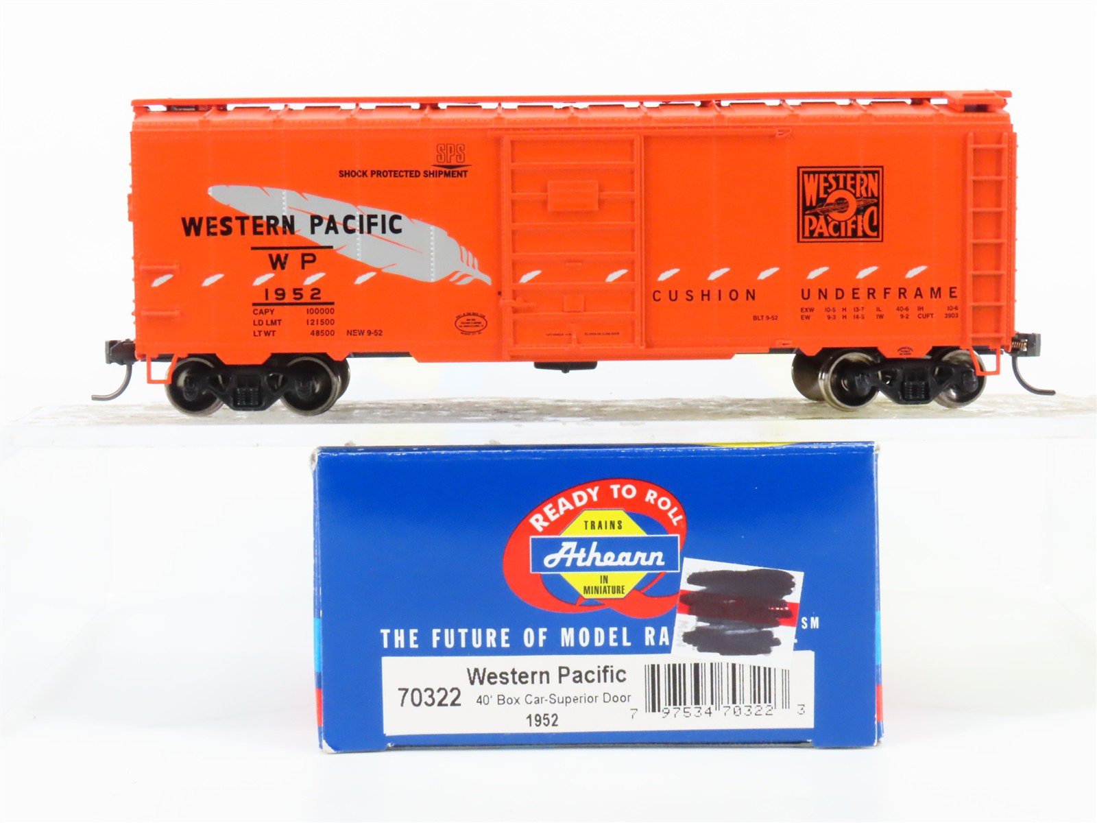 HO Scale Athearn 70322 WP Western Pacific Feather 40' Single Door Box Car #1952