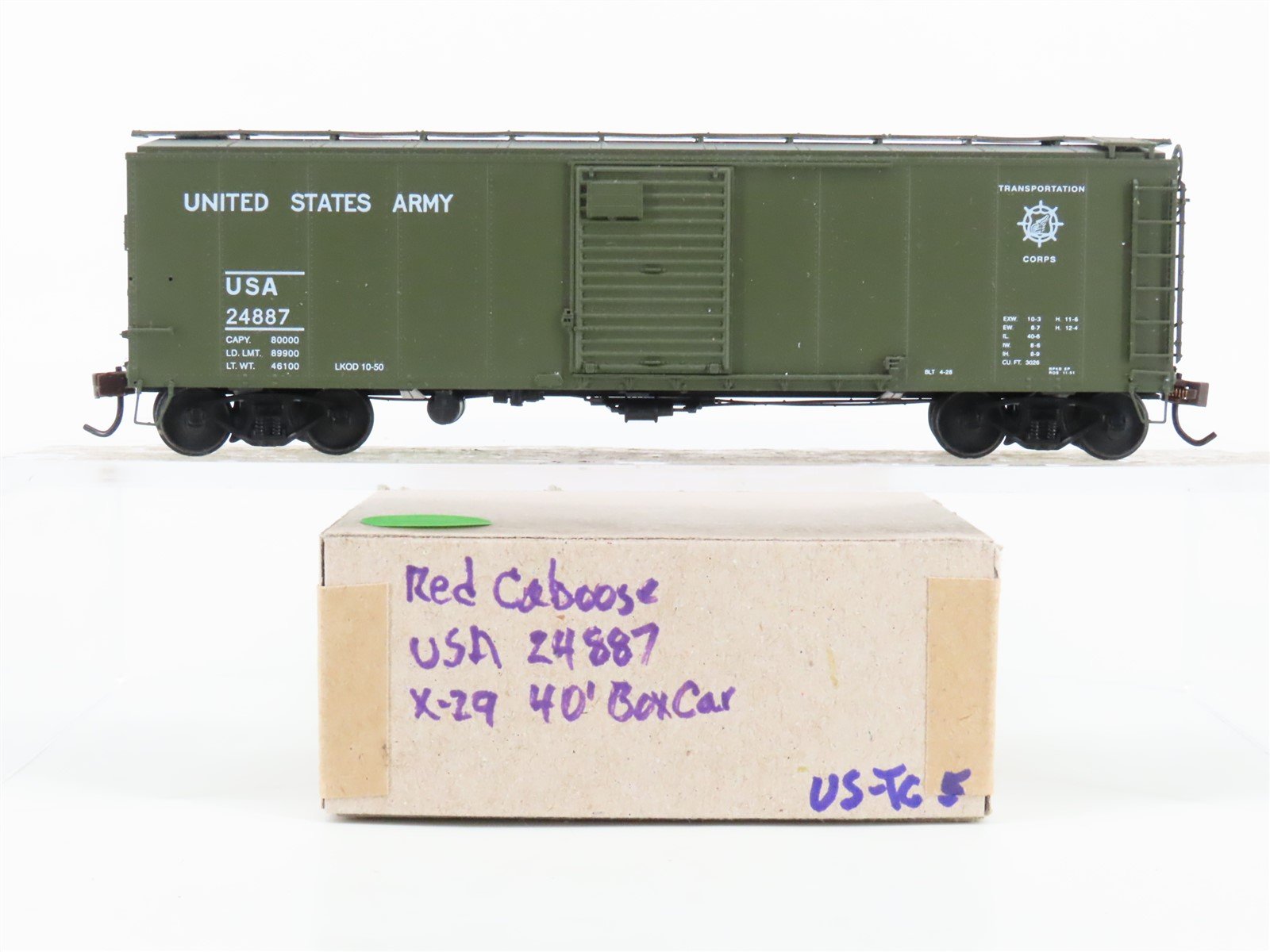 HO Scale RC-7054-6 Red Caboose US Army 40' Steel-Sheathed Boxcar #24887 - BUILT
