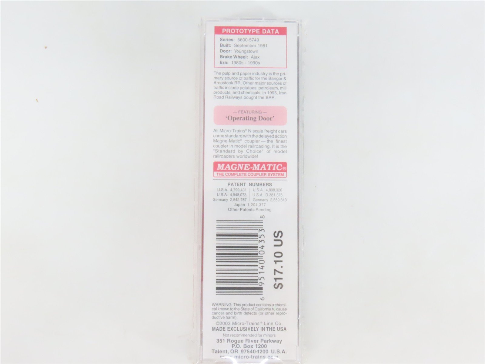 N Scale Micro-Trains MTL 25260 BAR Bangor & Aroostook 50' Box Car #5639