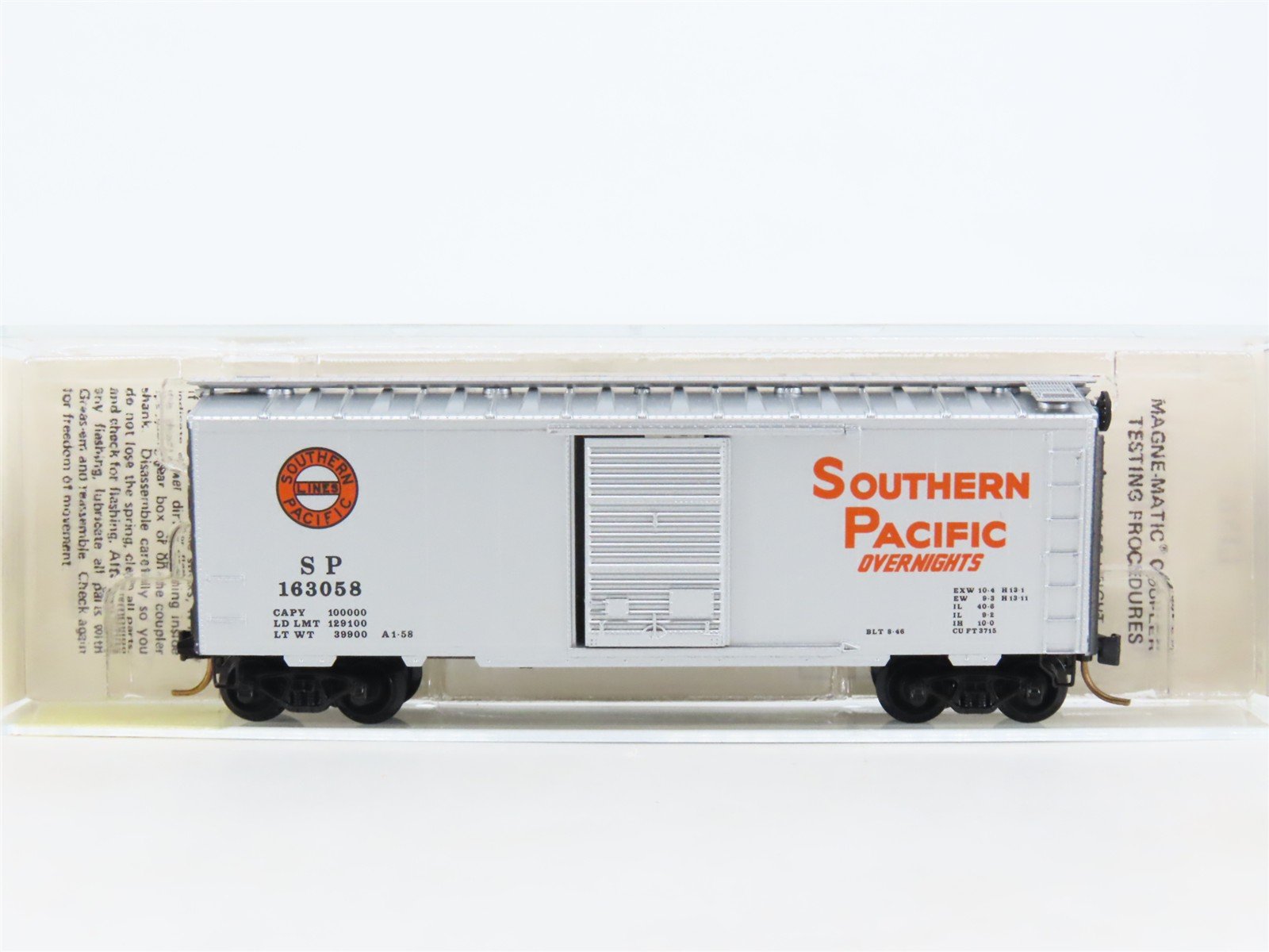 N Kadee Micro-Trains MTL 20760 SP Southern Pacific Overnights 40' Boxcar #163058