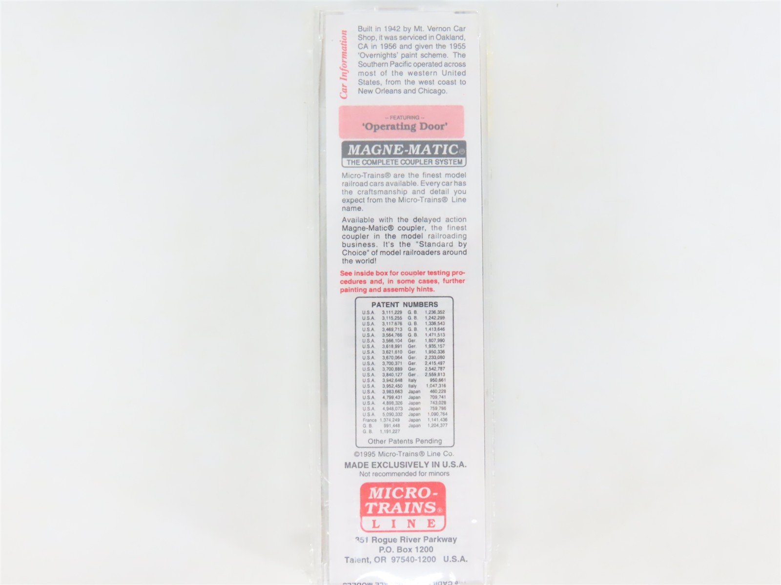 N Scale Micro-Trains MTL 20760 SP Southern Pacific Overnights 40' Boxcar #163324