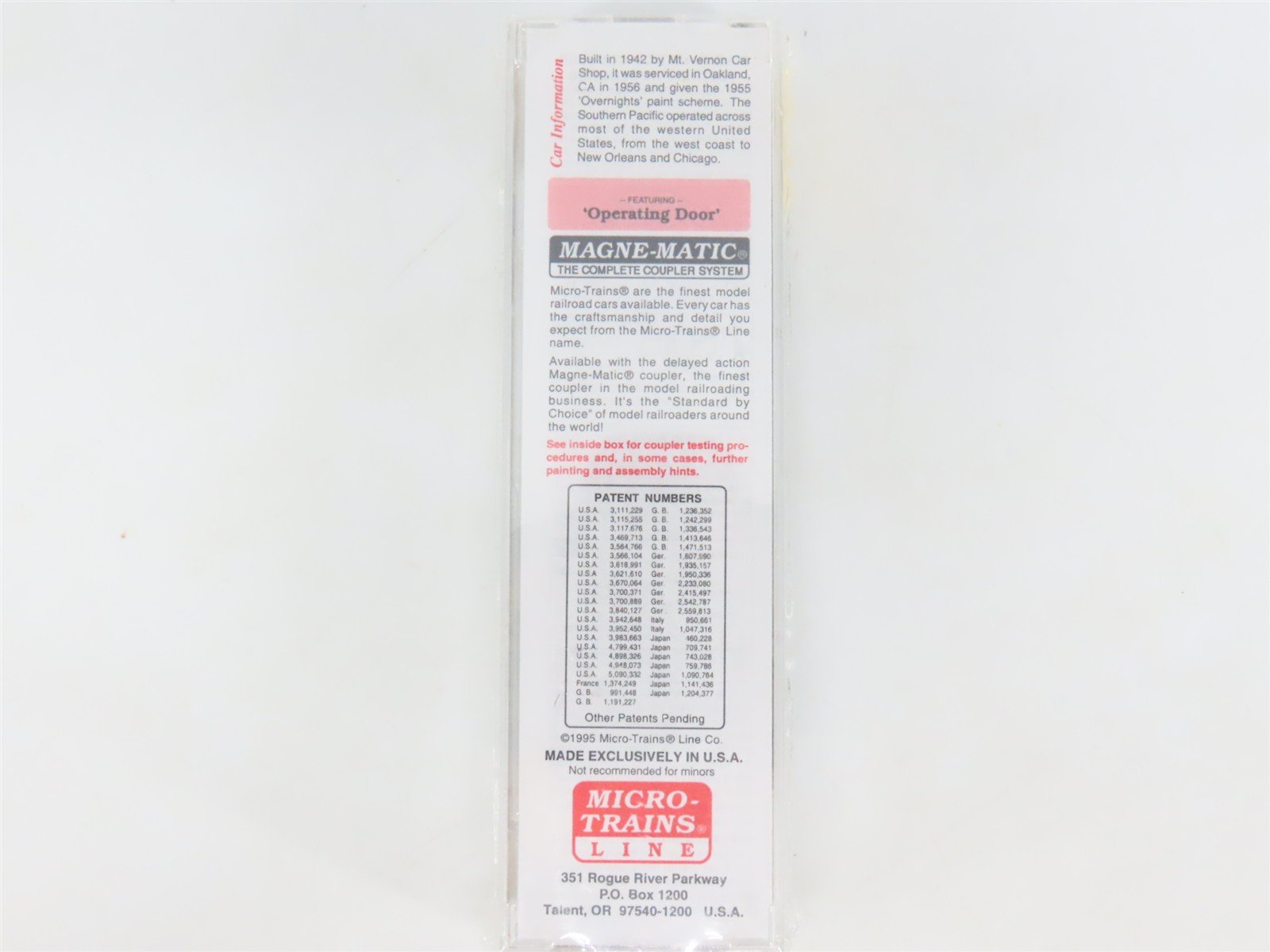 N Scale Micro-Trains MTL 20760 SP Southern Pacific Overnights 40' Boxcar #163324