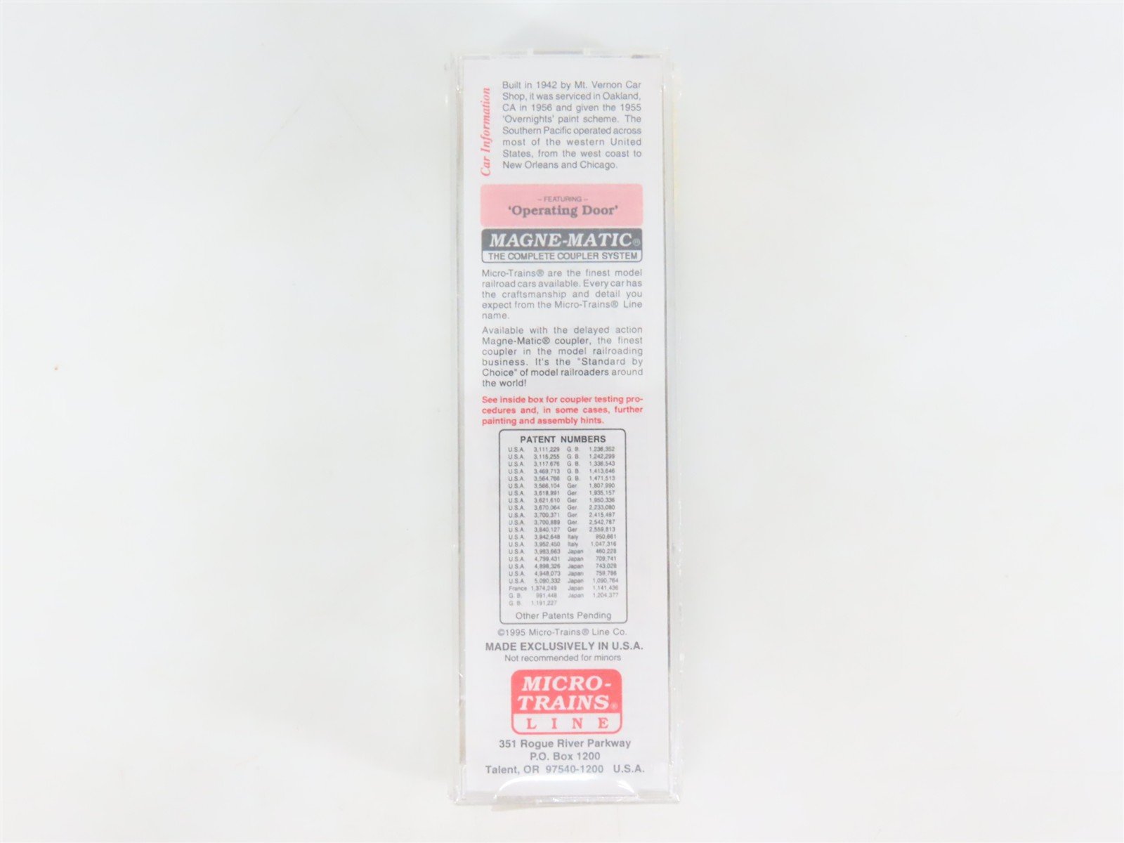 N Scale Micro-Trains MTL 20760 SP Southern Pacific Overnights 40' Boxcar #163324
