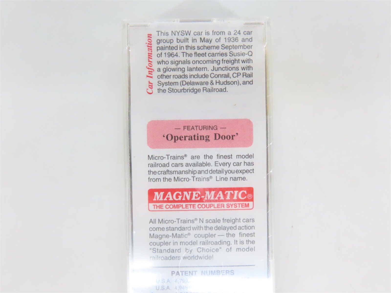 N Scale Micro-Trains MTL 20670 NYSW Susquehanna Susie Q 40' Box Car #508