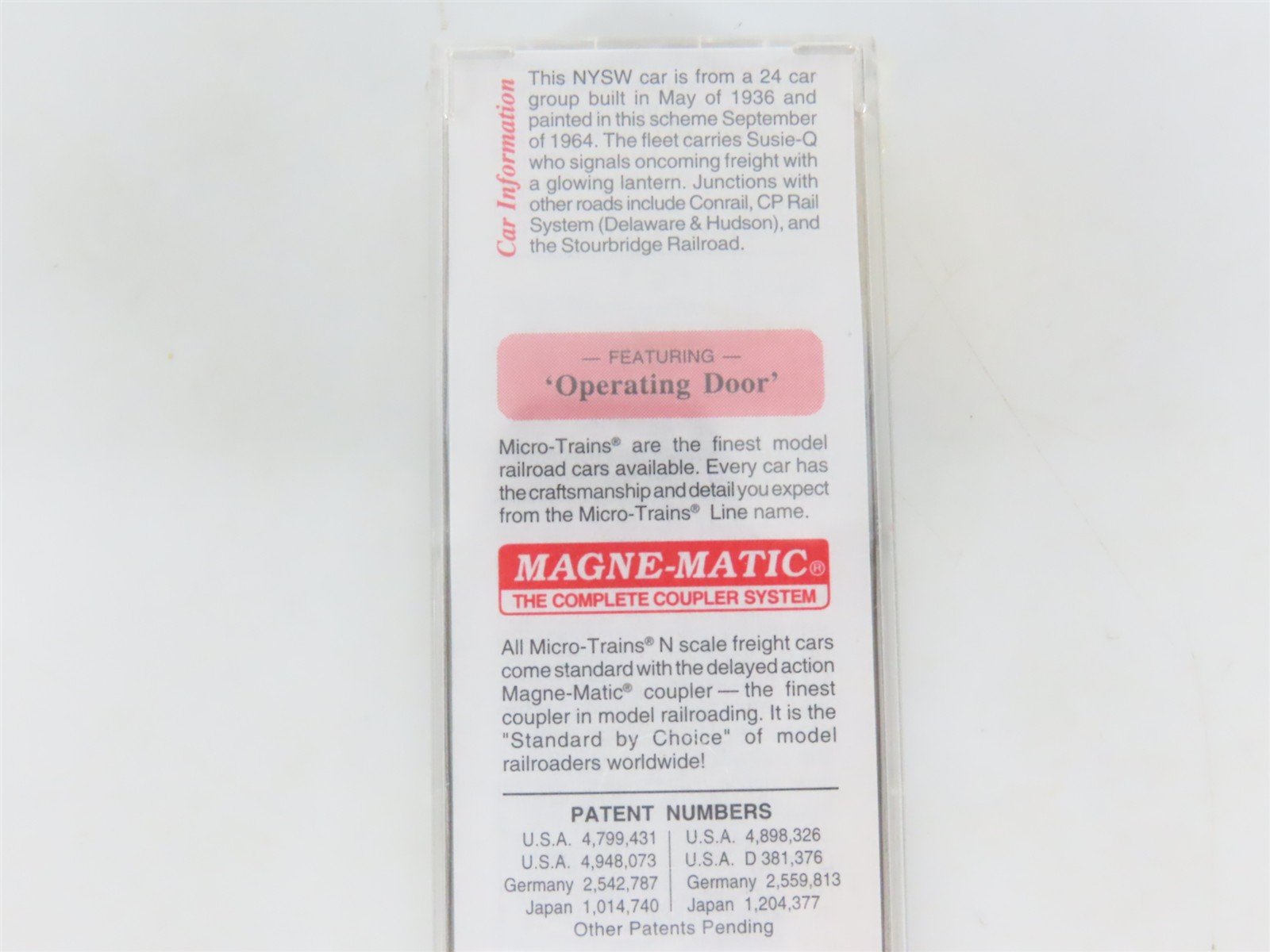 N Scale Micro-Trains MTL 20670 NYSW Susquehanna Susie Q 40' Box Car #508