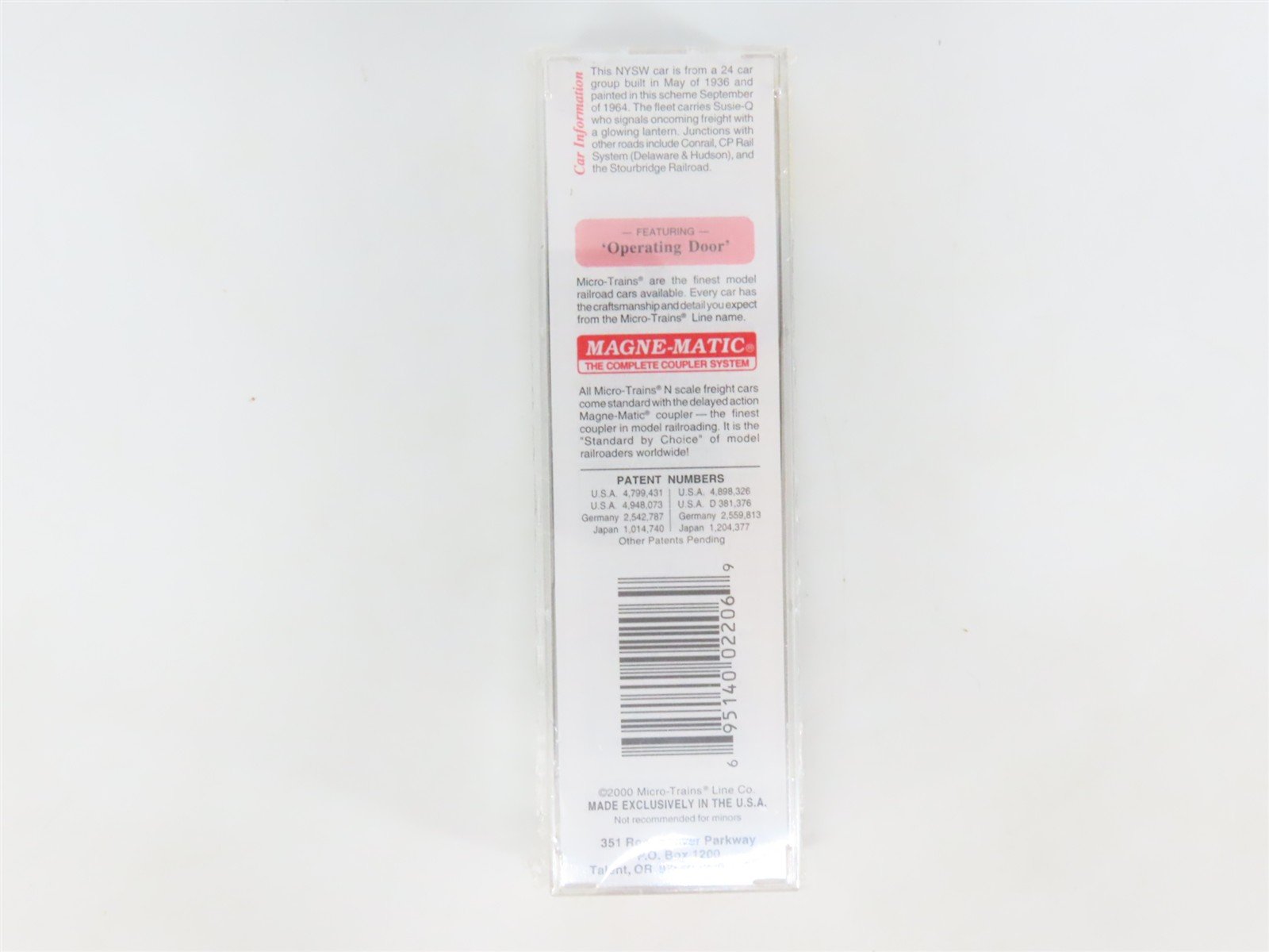 N Scale Micro-Trains MTL 20670 NYSW Susquehanna Susie Q 40' Box Car #508