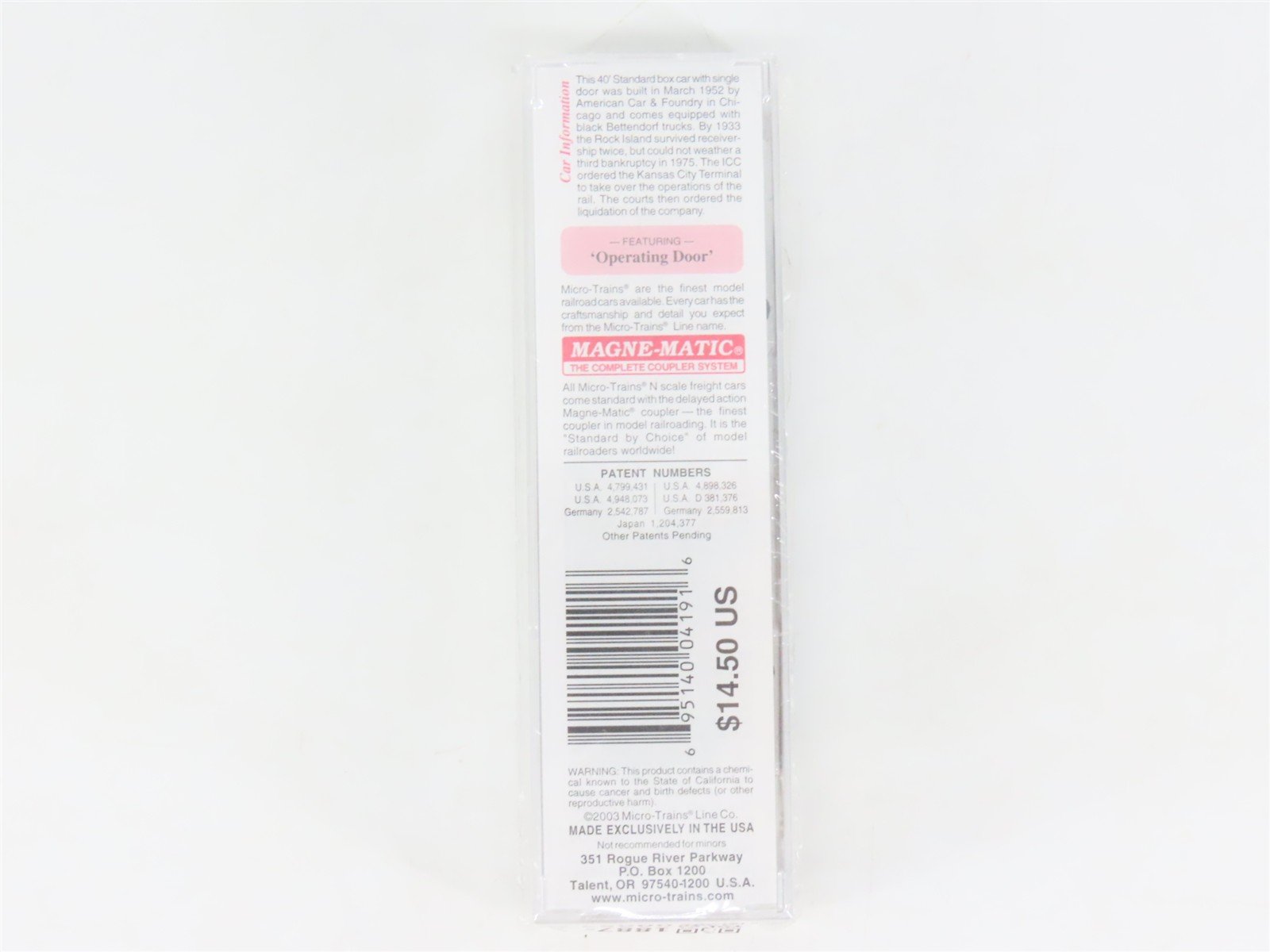 N Scale Micro-Trains MTL 20700 RI Route Of The Rockets 40' Box Car #23220