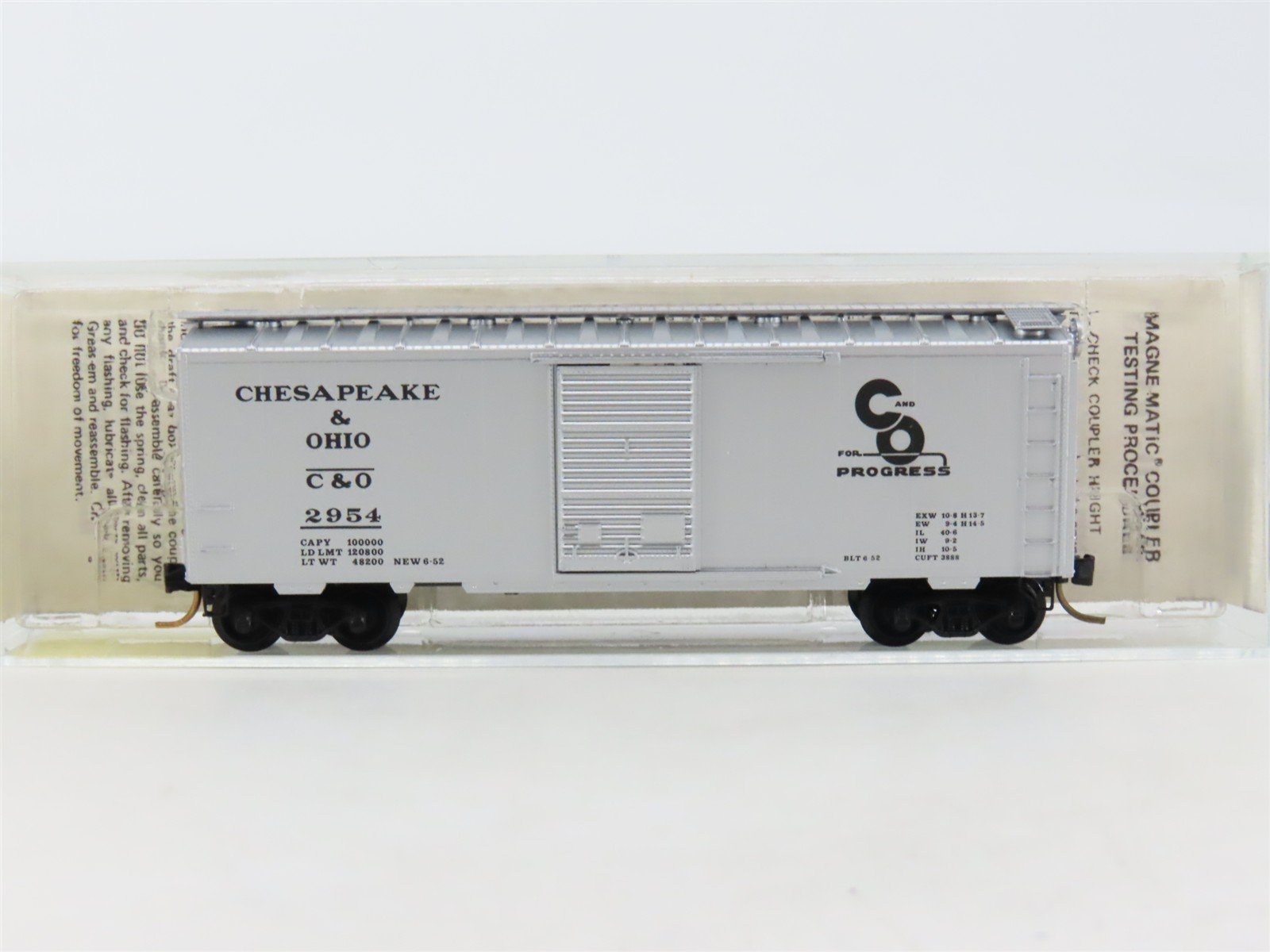 N Kadee Micro-Trains MTL 20820 C&O Chesapeake & Ohio Progress 40' Box Car #2954