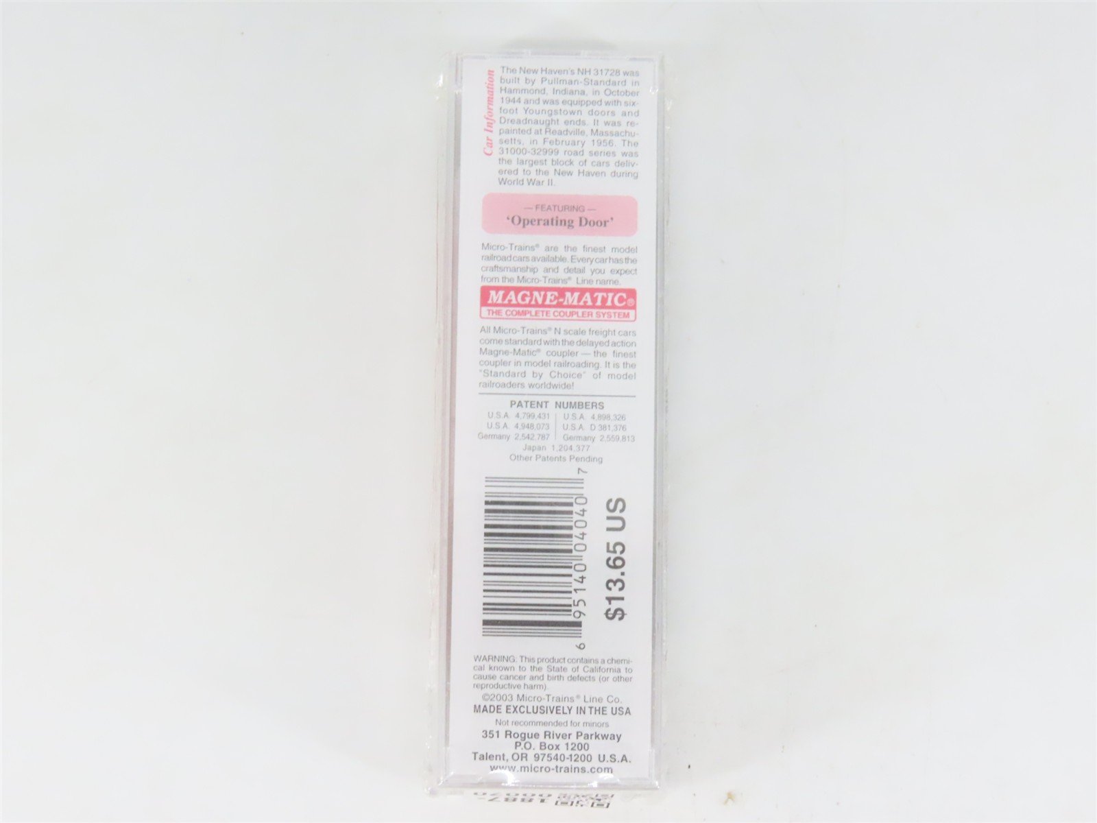 N Scale Micro-Trains MTL 20830 NH New Haven 40' Single Door Box Car #31728