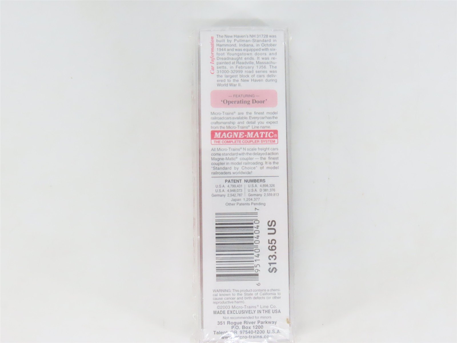 N Scale Micro-Trains MTL 20830 NH New Haven 40' Single Door Box Car #31728
