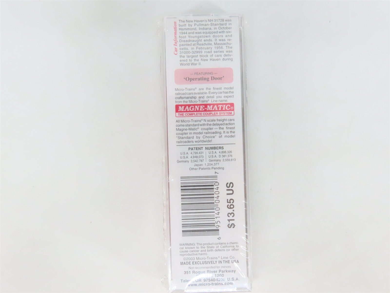 N Scale Micro-Trains MTL 20830 NH New Haven 40' Single Door Box Car #31728