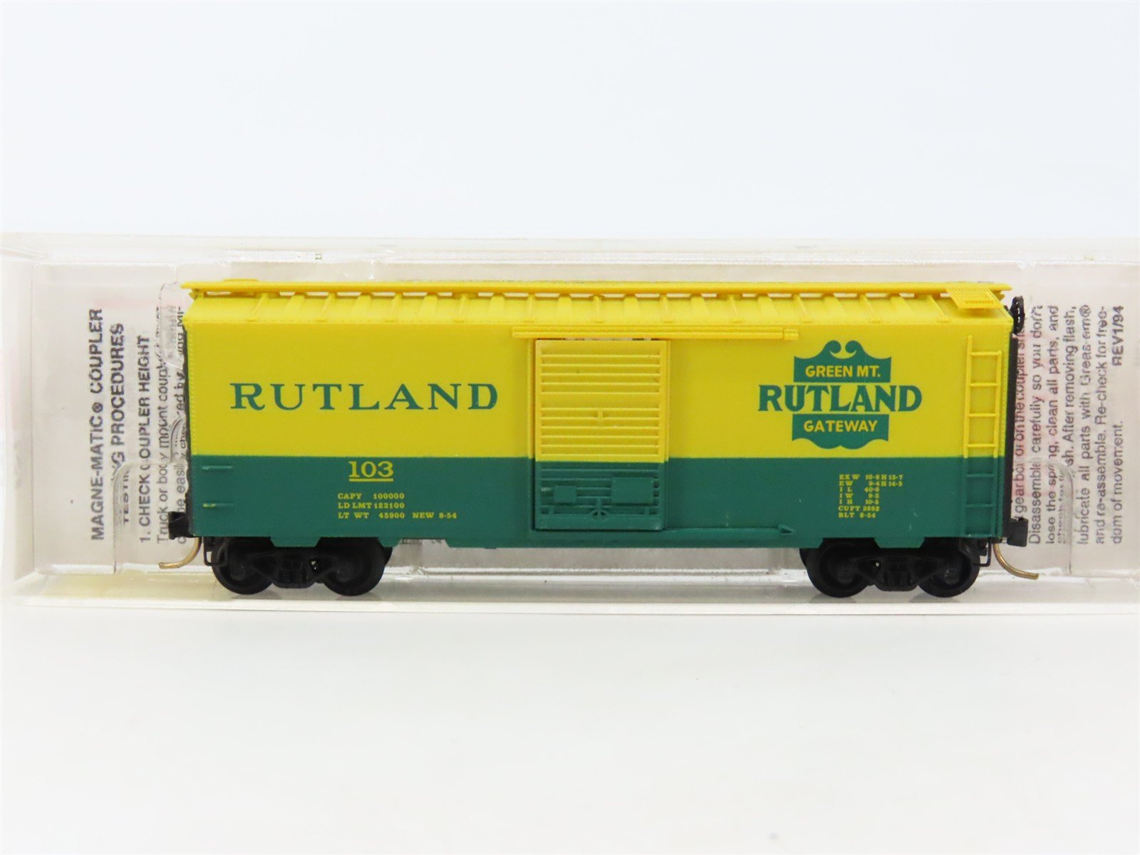 N Scale Micro-Trains MTL 20146 RUT Rutland Green Mt. Gateway 40' Box Car #103
