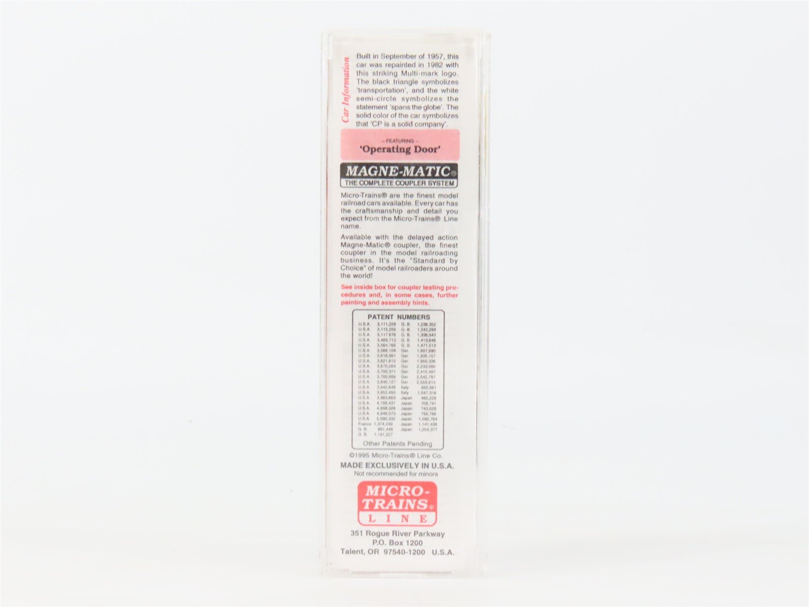 N Scale Micro-Trains MTL 24260 CP Rail 40' Single Door Box Car #55935