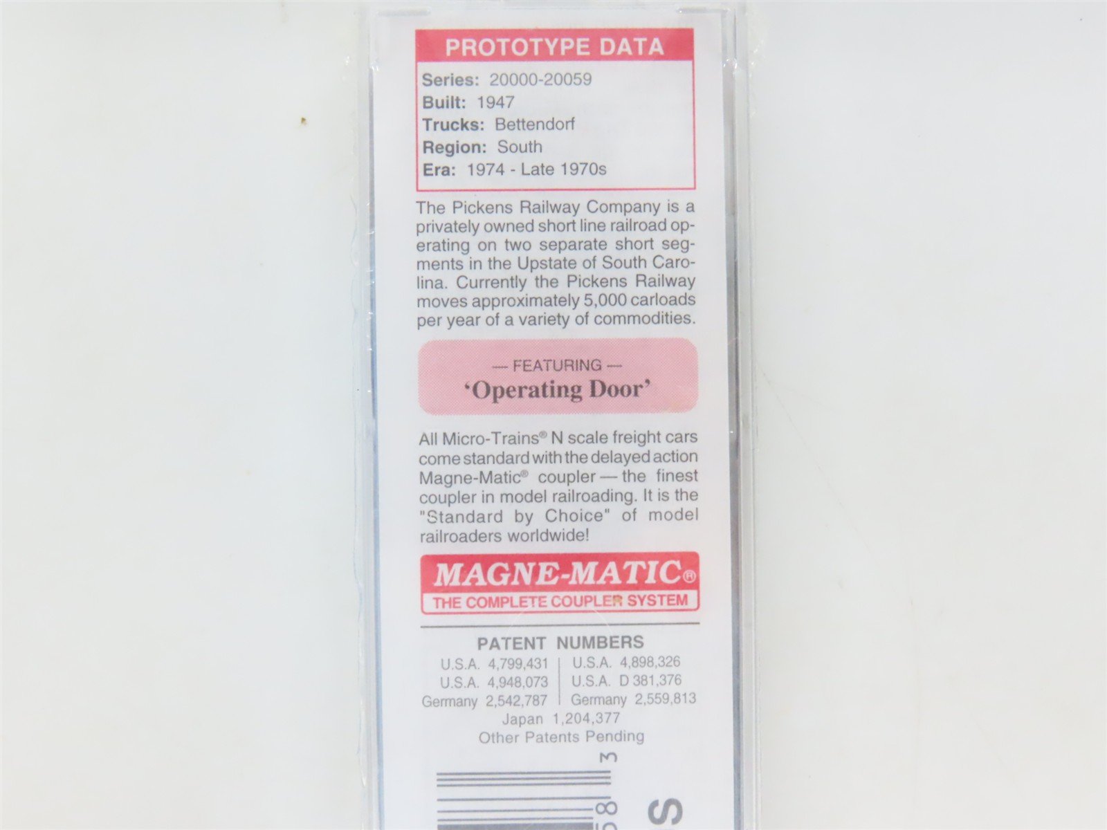 N Scale Micro-Trains MTL 02400140 PICK Pickens 40' Single Door Box Car #20039