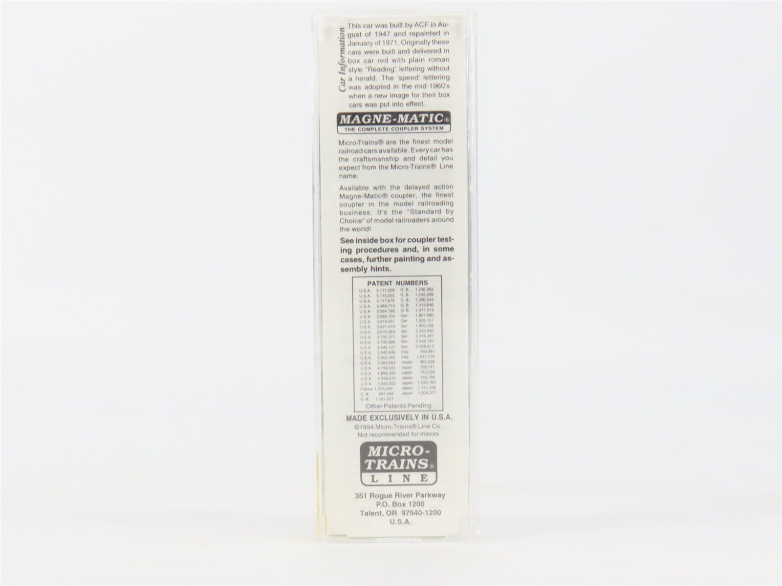 N Scale Micro-Trains MTL 24230 RDG Reading Lines 40' Single Door Box Car #106007