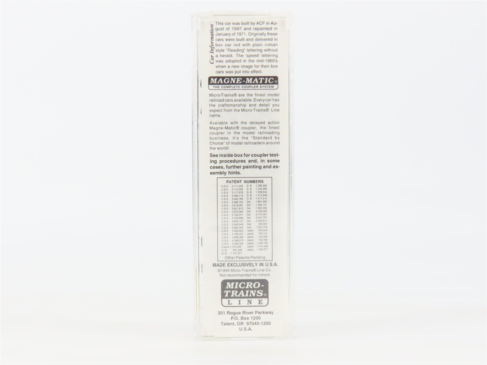 N Scale Micro-Trains MTL 24230 RDG Reading Lines 40' Single Door Box Car #106007
